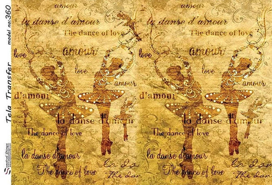 Vintage Ballerina - Decorative Decoupage Paper - for Furniture - 1 A3 Sheet [ Brown Yellow ]
