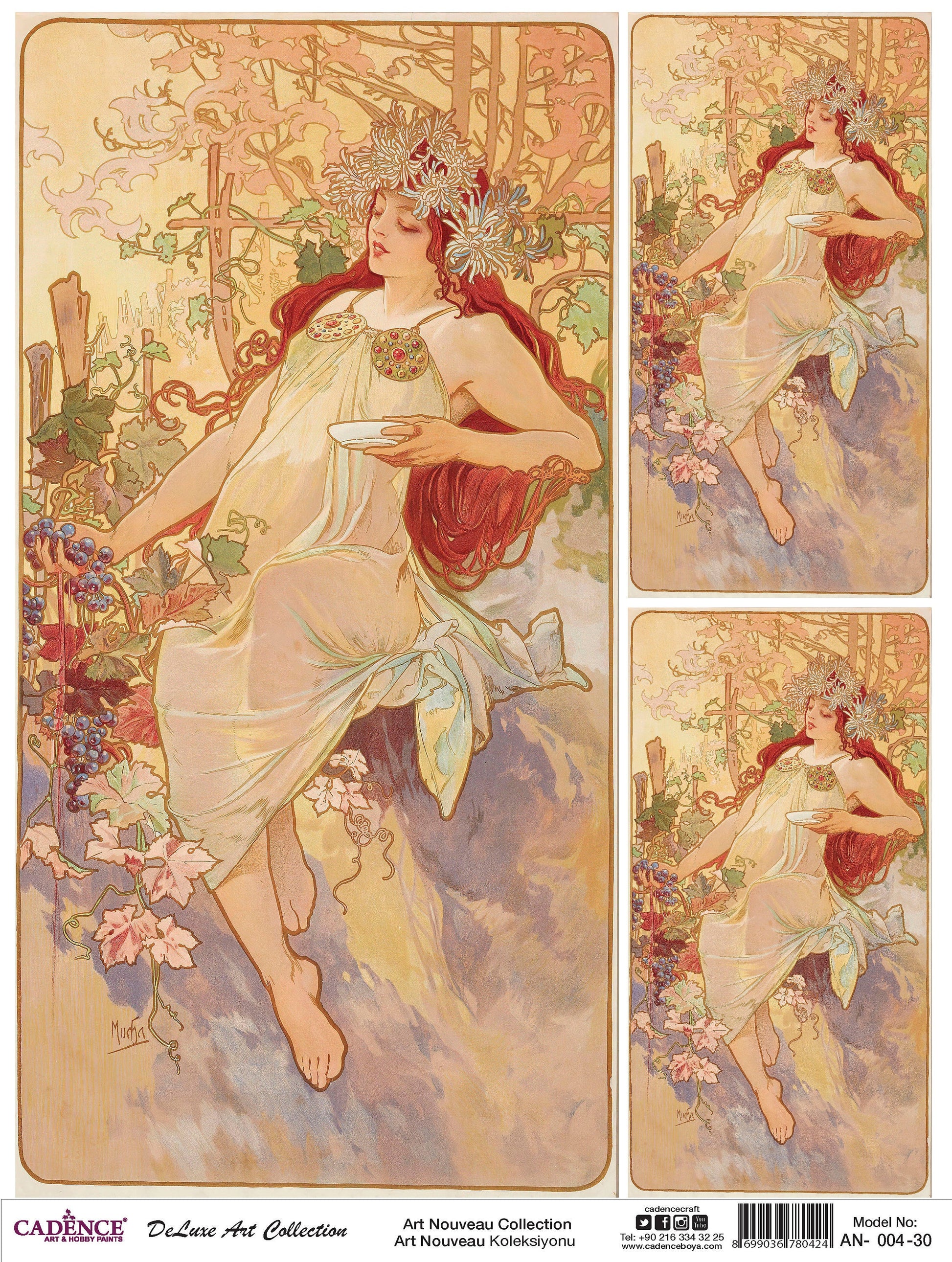 Red Hair Woman - Grape - Ancient Greek - Illustration Decorative Decoupage Paper - Rice Paper for Decoupage - Mulberry Tissue - 1 A3 Sheet