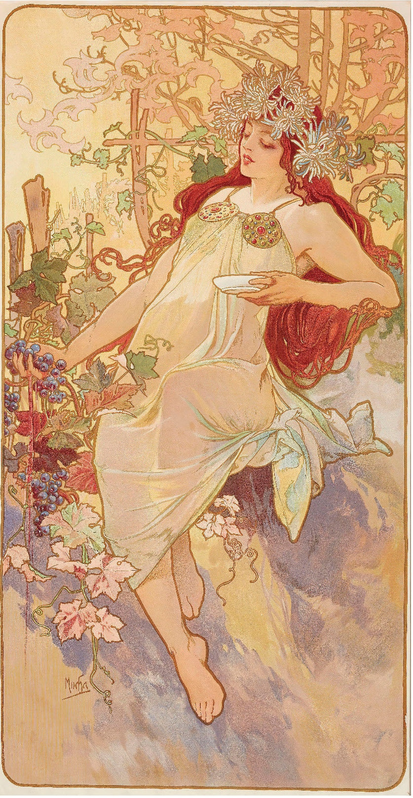 Red Hair Woman - Grape - Ancient Greek - Illustration Decorative Decoupage Paper - Rice Paper for Decoupage - Mulberry Tissue - 1 A3 Sheet
