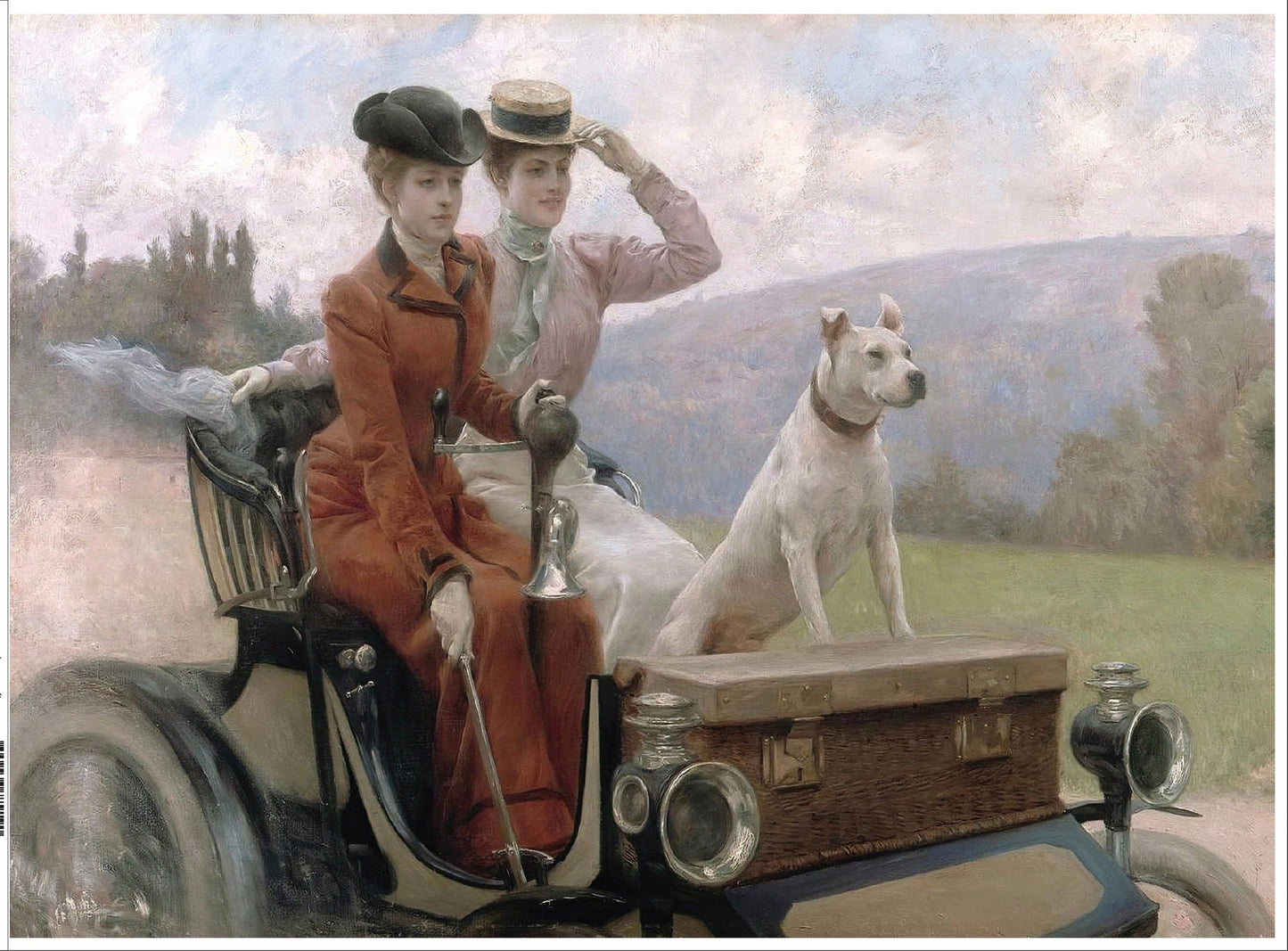 Large Vintage Decoupage Paper for Furniture - Rice Paper for Decoupage - Woman with Old Automobile and Dog