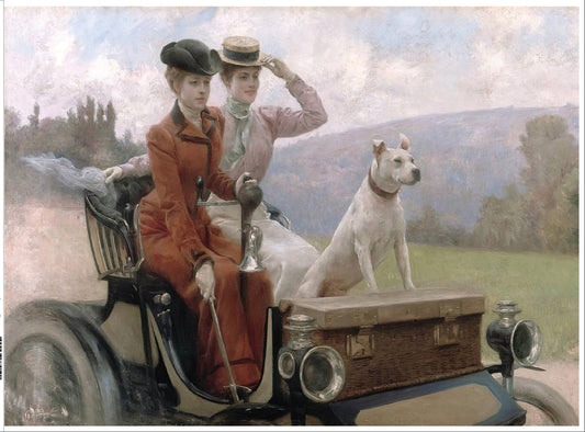 Large Vintage Decoupage Paper for Furniture - Rice Paper for Decoupage - Woman with Old Automobile and Dog