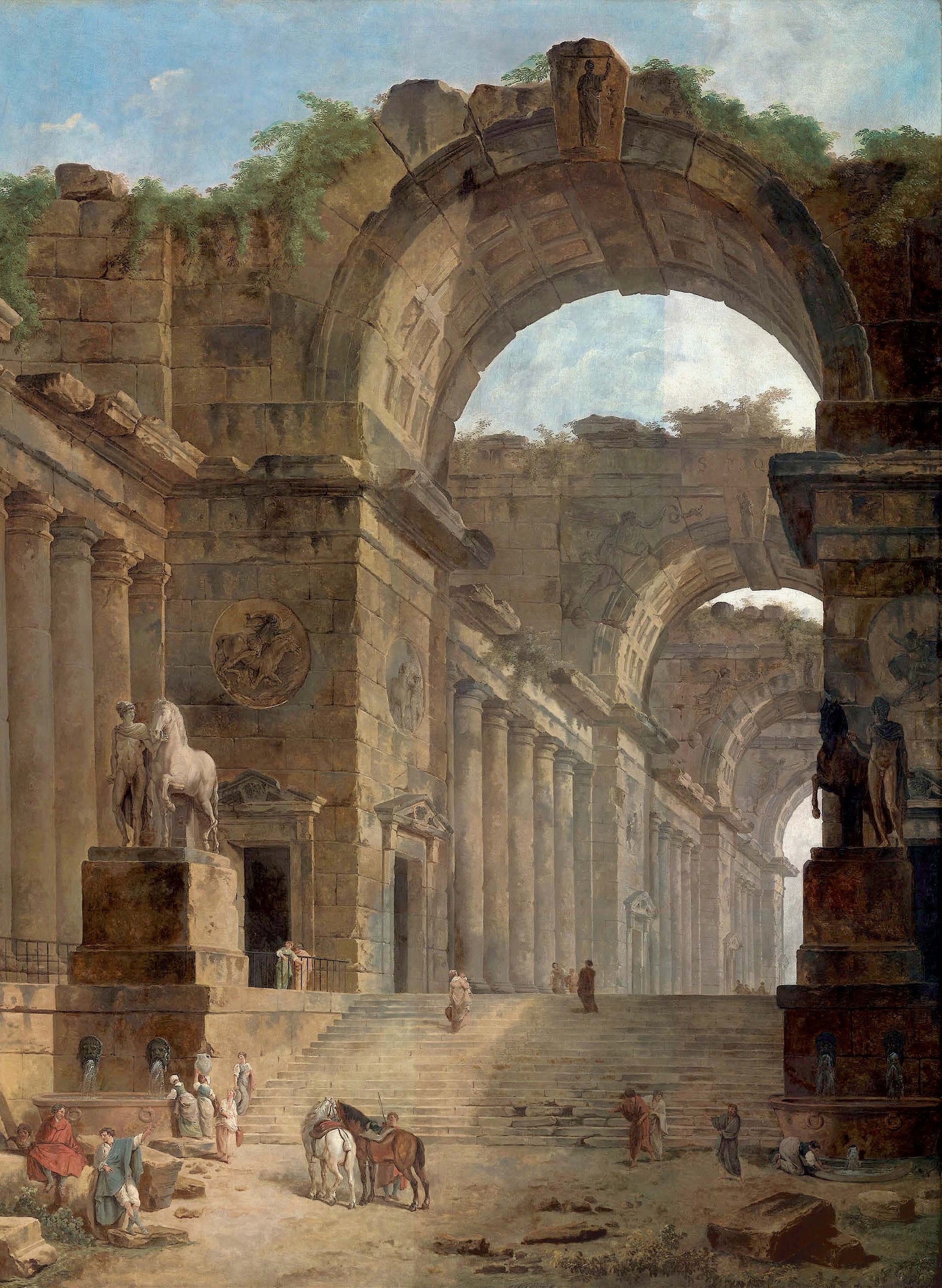 Horses - Ancient Rome Structures - Paper for Decoupage - Large Size Vintage - Decoupage Art