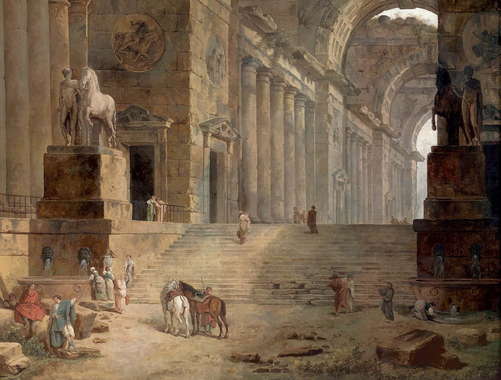 Horses - Ancient Rome Structures - Paper for Decoupage - Large Size Vintage - Decoupage Art