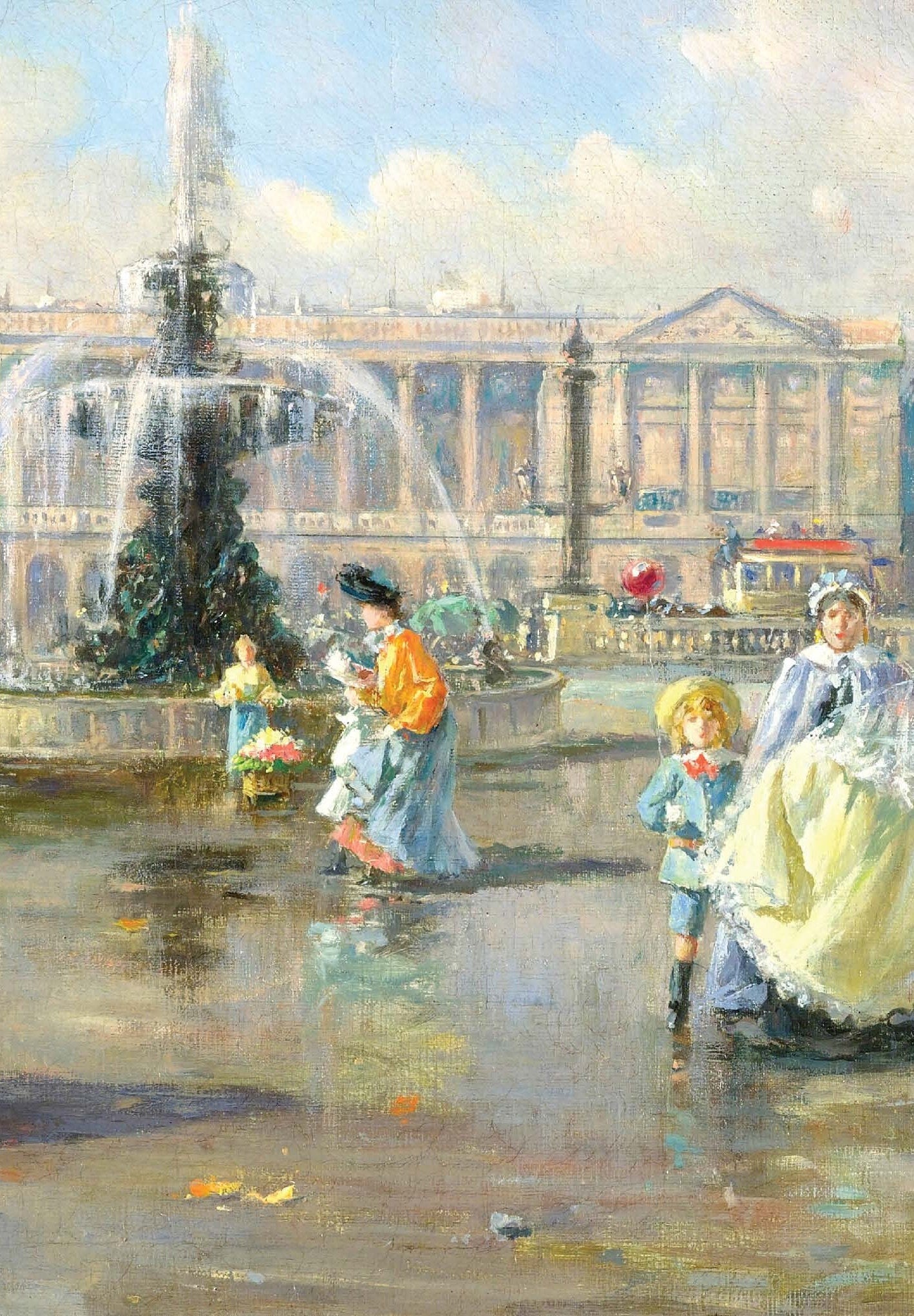 Horses - Ladies - Fountain - Square - Decoupage Paper for Furniture - Vintage Decoupage - Rice Paper for Craft [European Life Series]