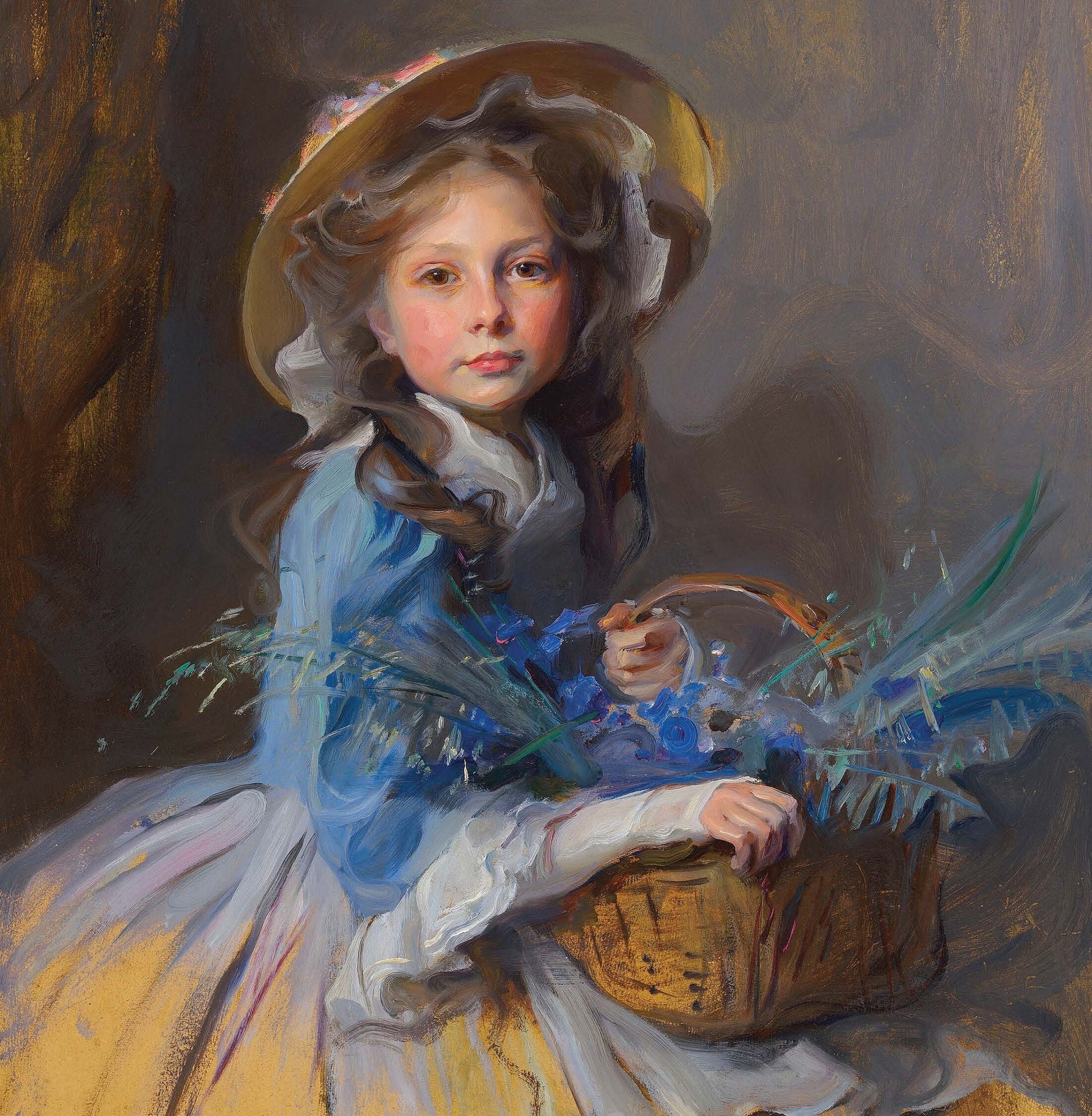 Little Girl with Flower Basket - Large Decoupage Paper for Furniture - Vintage Decoupage - Rice Paper