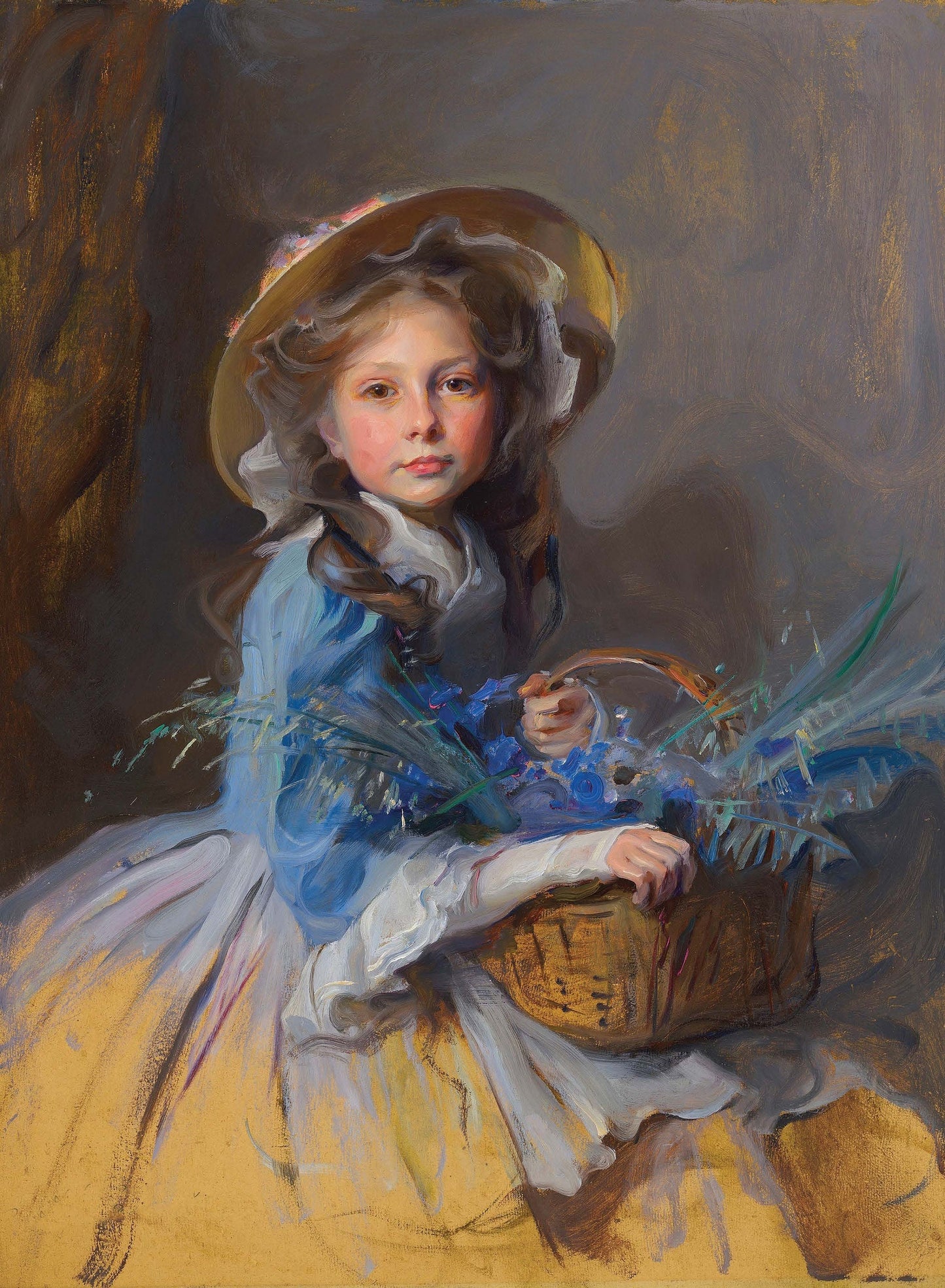 Little Girl with Flower Basket - Large Decoupage Paper for Furniture - Vintage Decoupage - Rice Paper