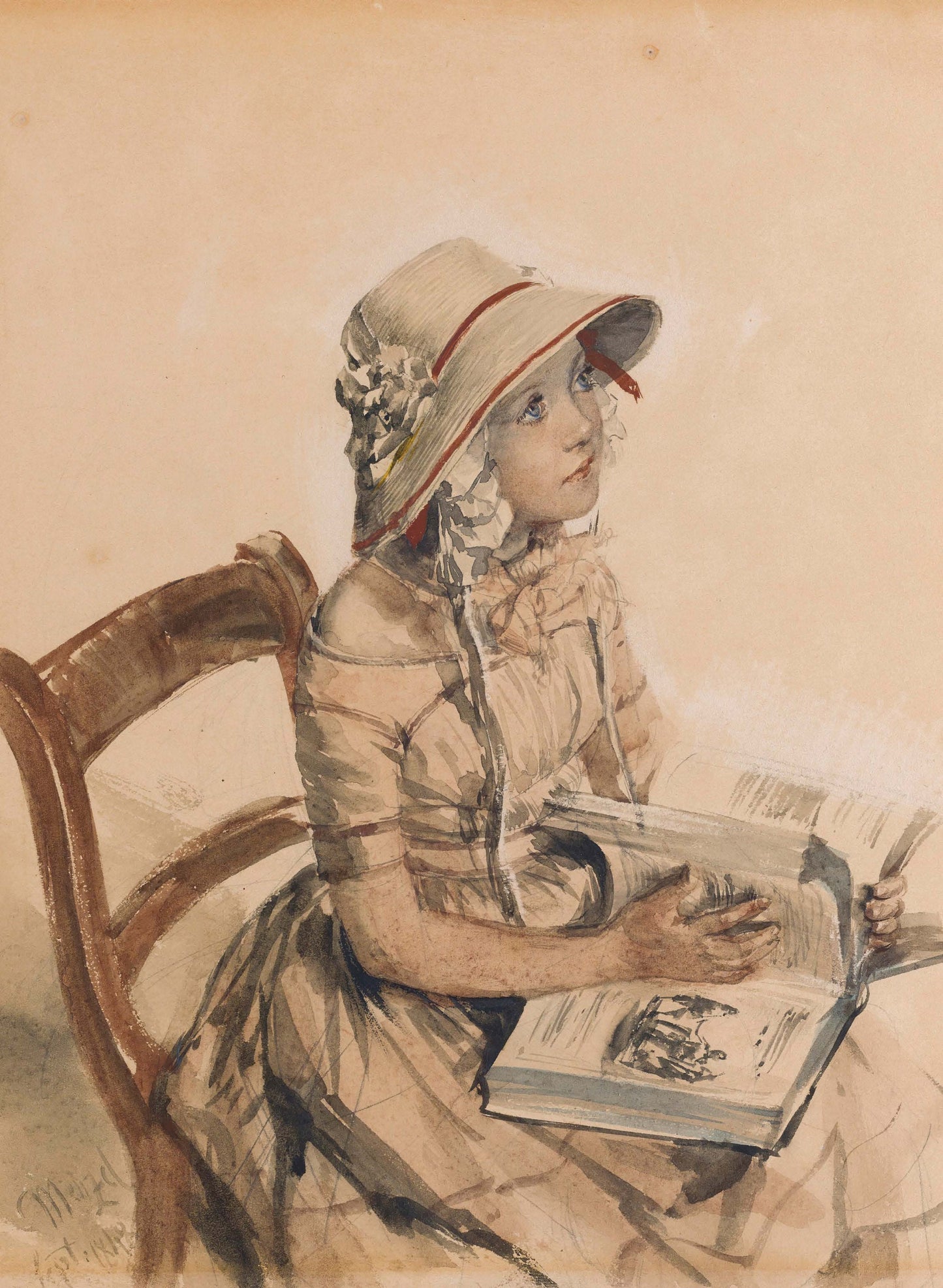 Little Girl with Book - Large Decoupage Paper for Furniture - Vintage Decoupage - Rice Paper