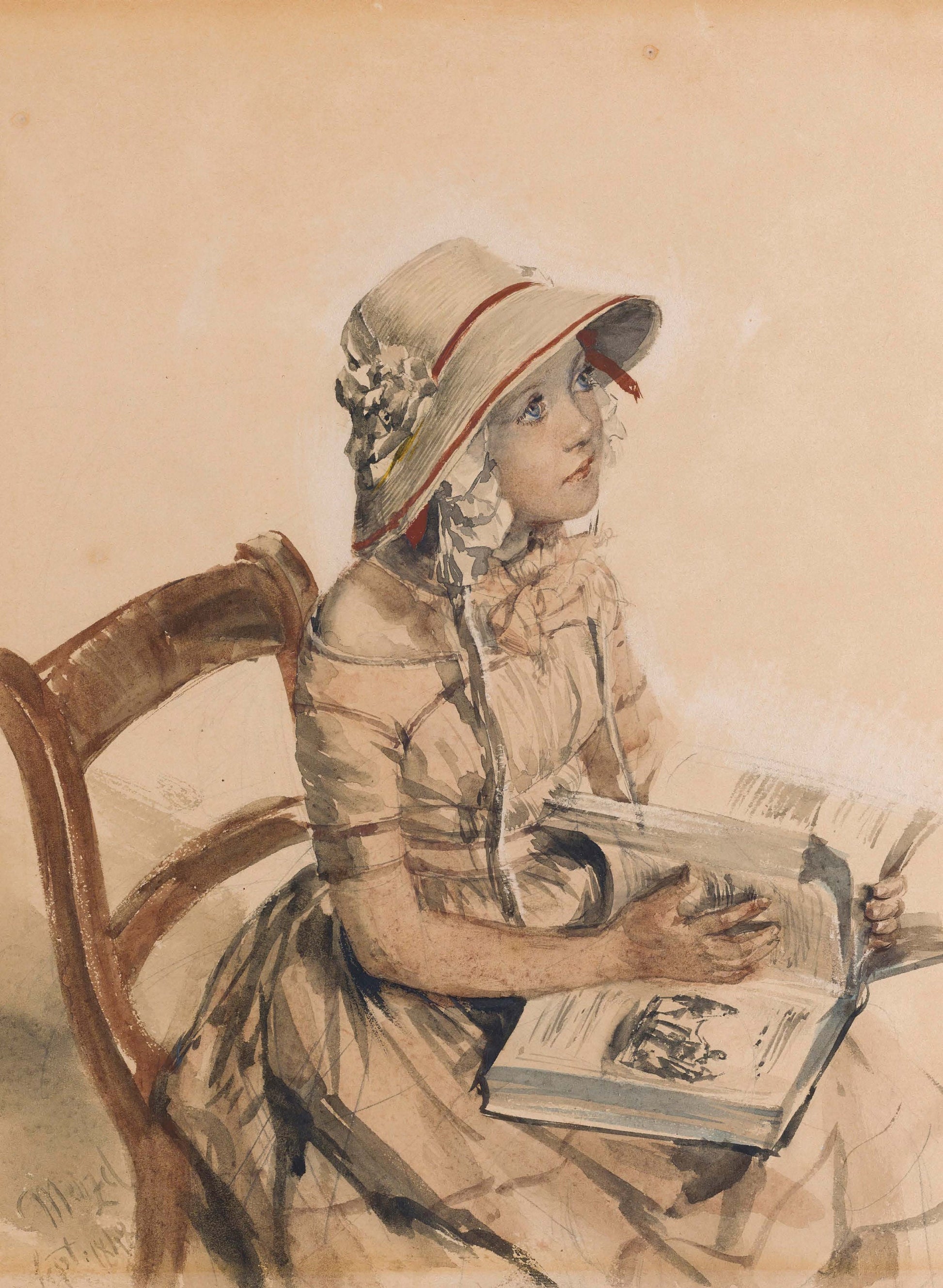 Little Girl with Book - Large Decoupage Paper for Furniture - Vintage Decoupage - Rice Paper