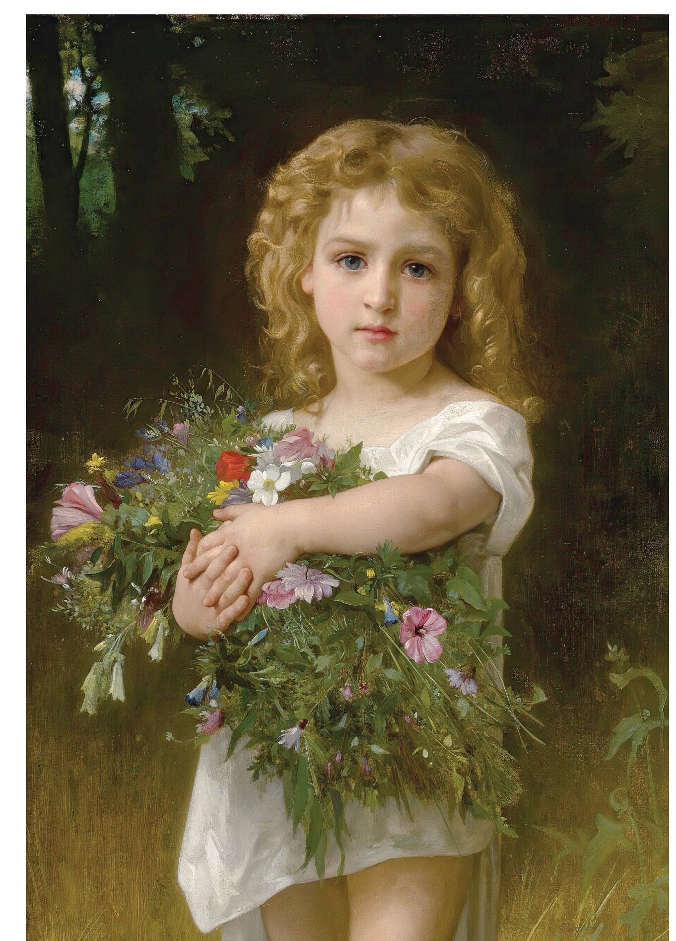 Little Girl with Flowers - Large Decoupage Paper for Furniture - Vintage Decoupage - Rice Paper