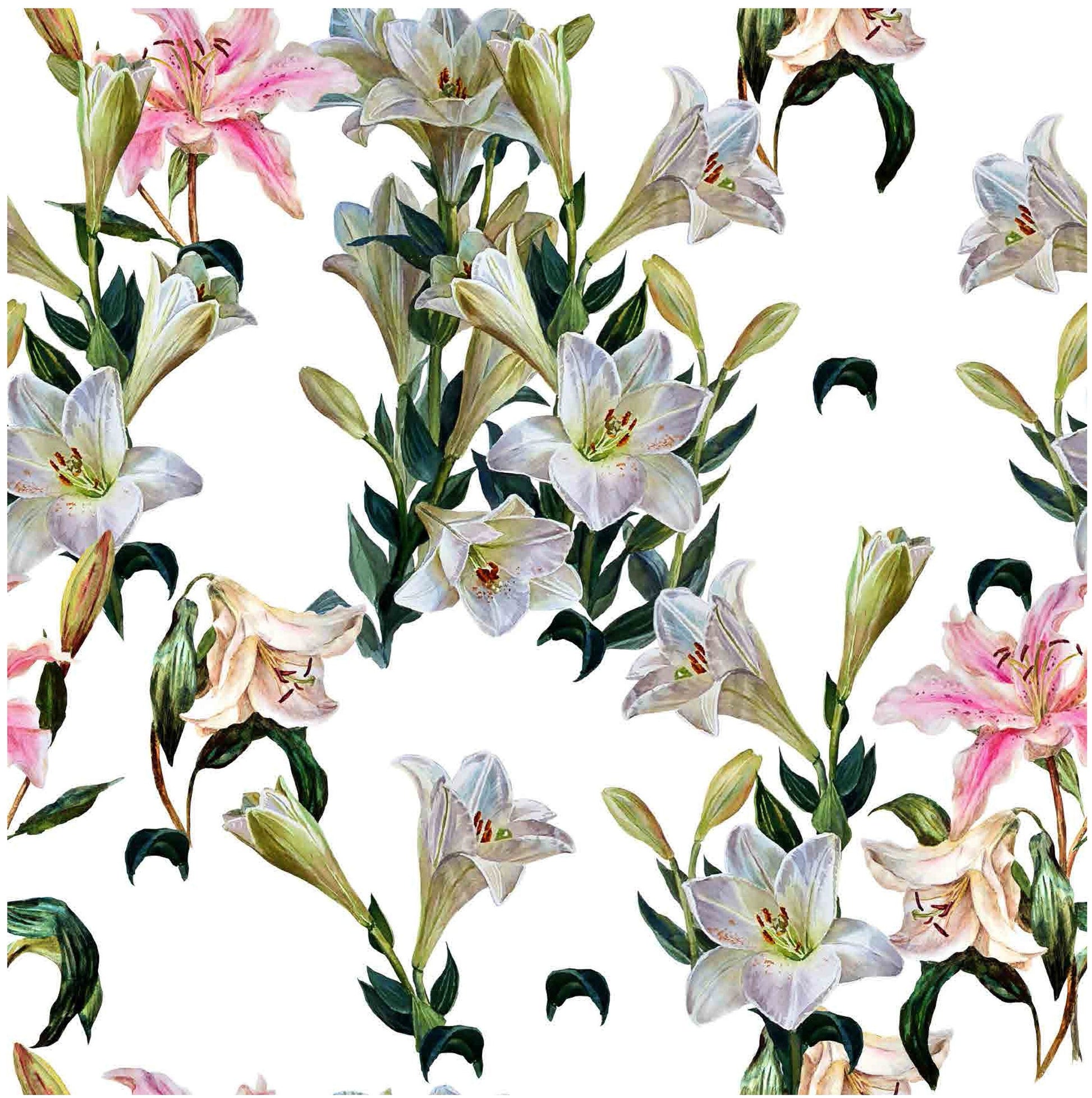 White Lily Decoupage Paper - Floral Rice Paper for Furniture