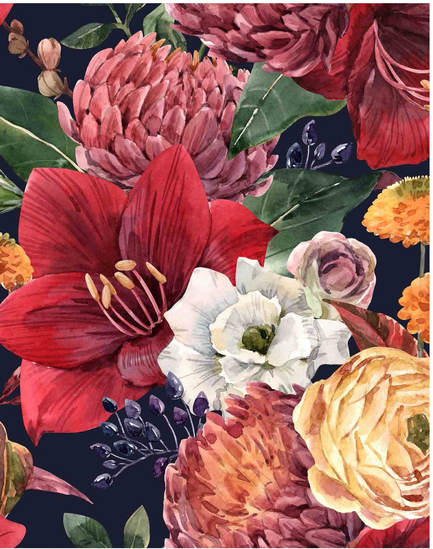 Red Lily - Roses - Flowers - Floral Decoupage - Large Decoupage Paper for Furniture - Black Background