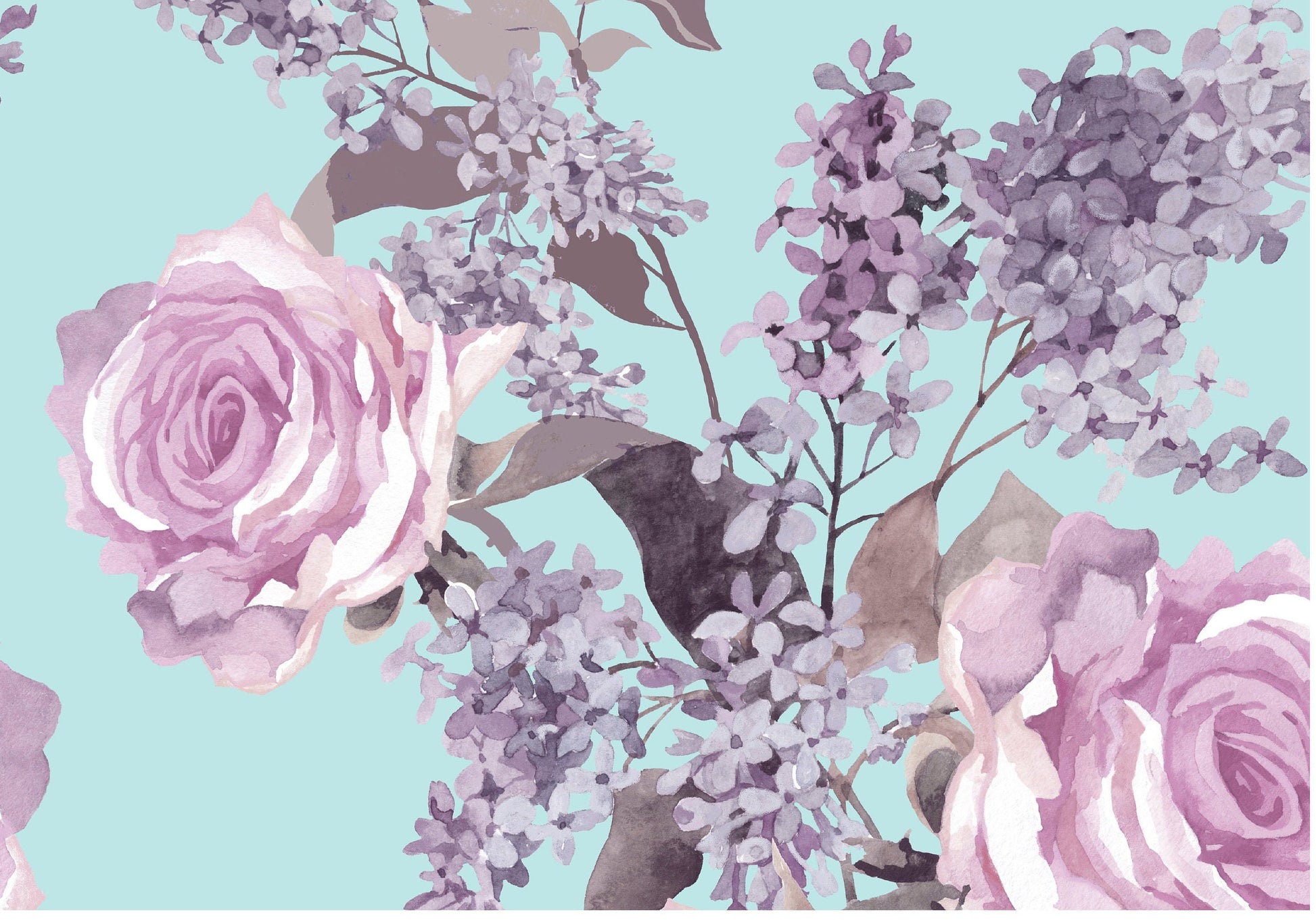 Flowers - Turquois - Decoupage Paper for Furniture - Floral Craft Paper - Wrapping Paper - Tissue Paper - Printed Packing Paper