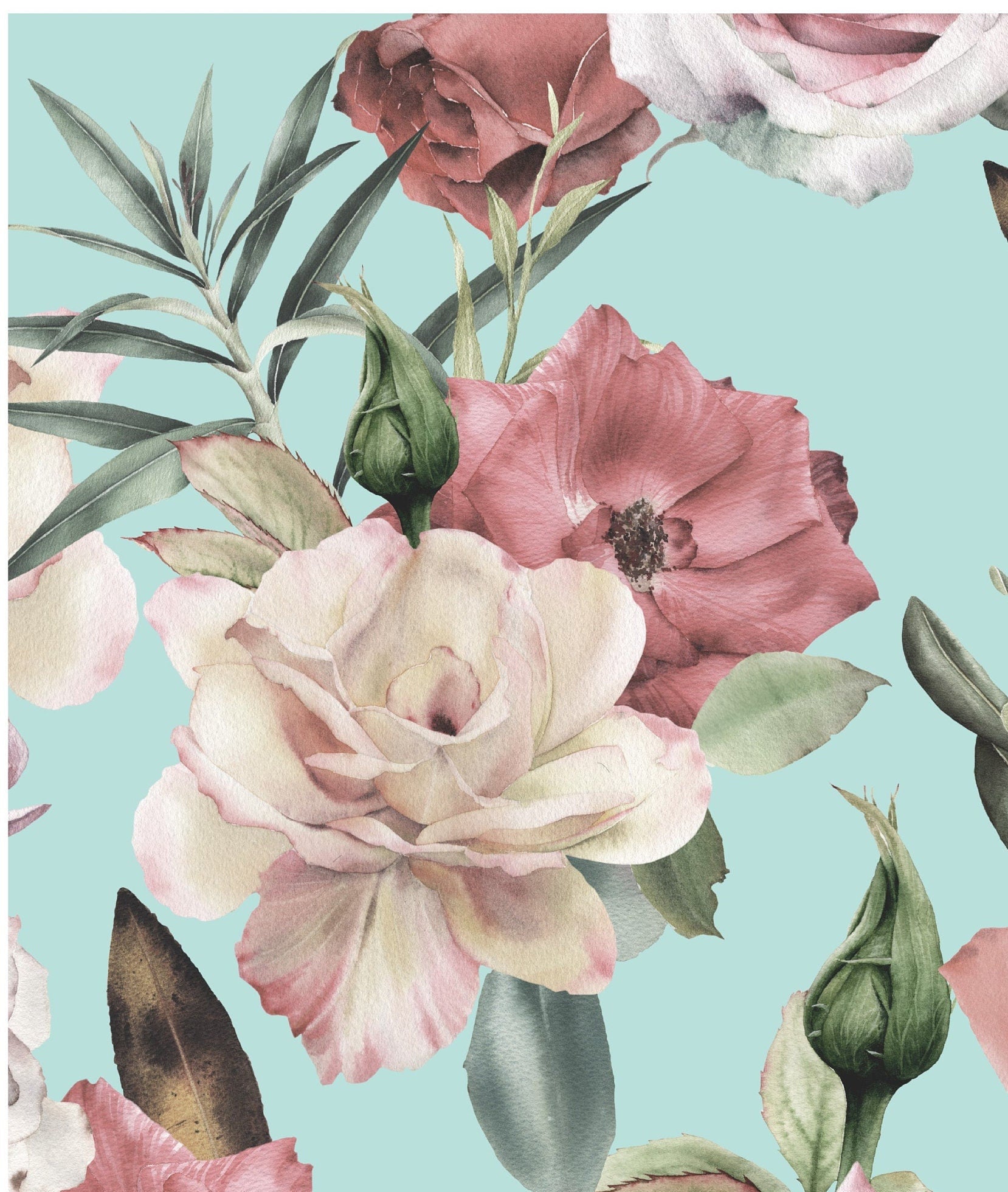 Flowers - Turquois Roses - Decoupage Paper for Furniture - Floral Craft Paper - Wrapping Paper - Tissue Paper - Printed Packing Paper