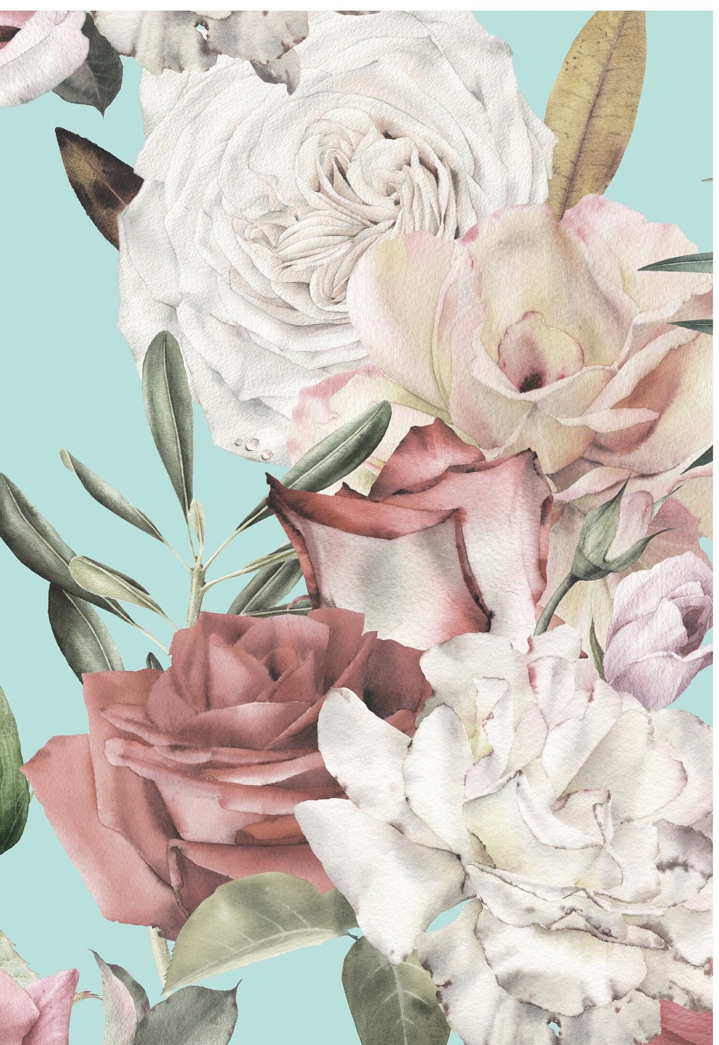 Flowers - Turquois Roses - Decoupage Paper for Furniture - Floral Craft Paper - Wrapping Paper - Tissue Paper - Printed Packing Paper