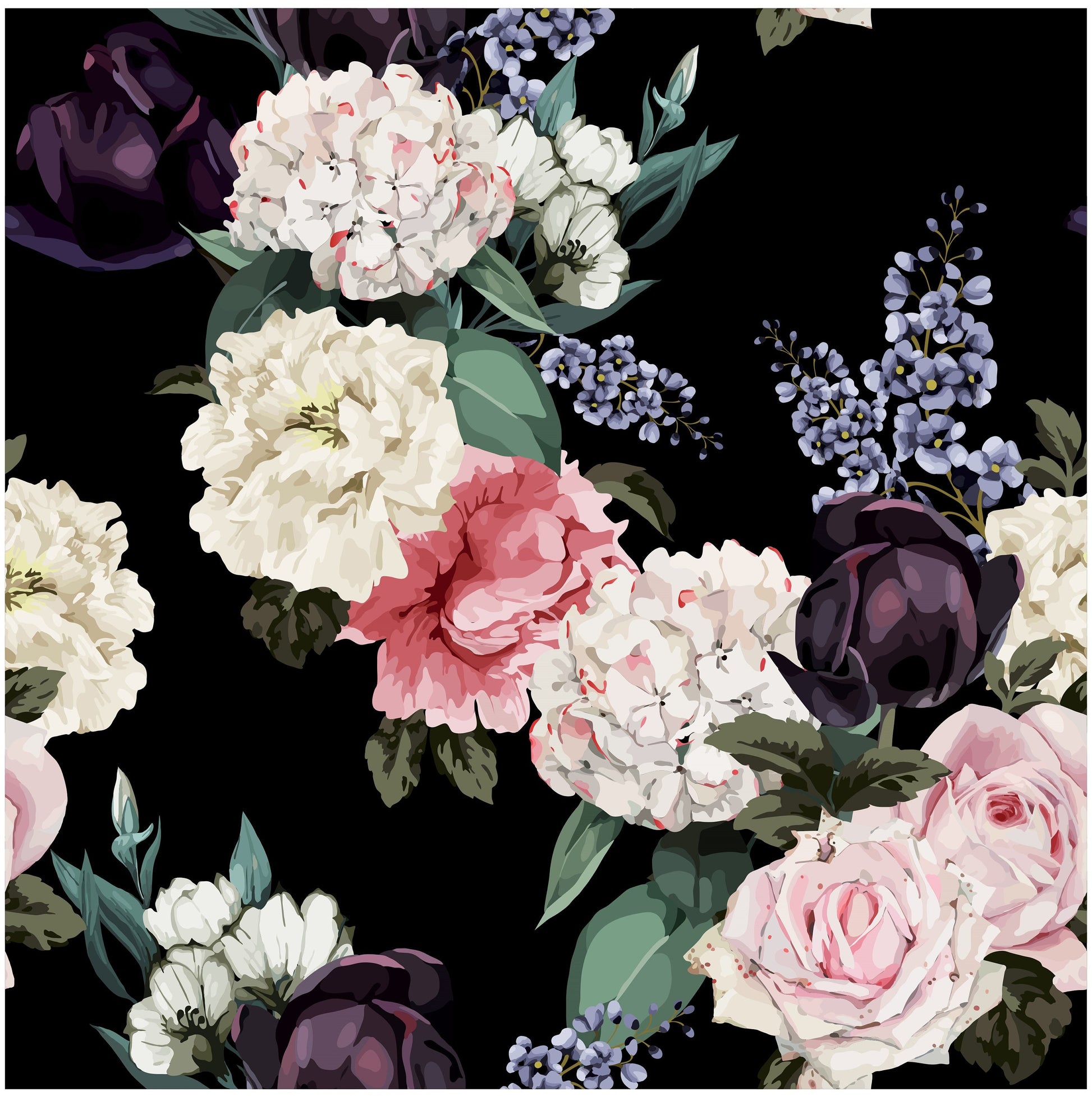 Flowers Large Decoupage Paper for Furniture - Floral Craft Paper - Wrapping Paper - Tissue Paper - Printed Packing Paper - Black Background