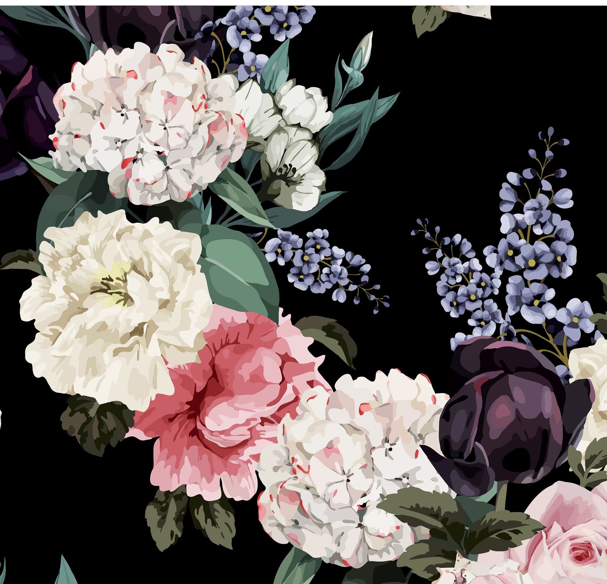 Flowers Large Decoupage Paper for Furniture - Floral Craft Paper - Wrapping Paper - Tissue Paper - Printed Packing Paper - Black Background