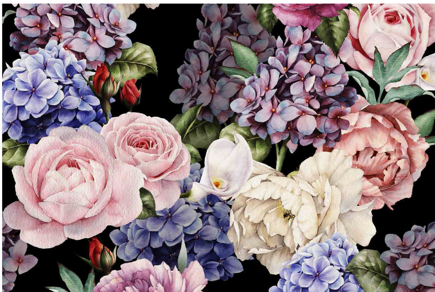 Flowers Large Decoupage Paper for Furniture - Floral Craft Paper - Wrapping Paper - Tissue Paper - Printed Packing Paper - Black Background