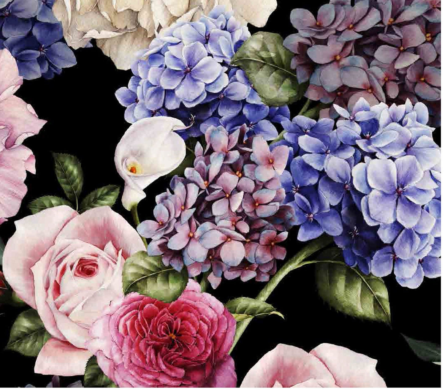 Flowers Large Decoupage Paper for Furniture - Floral Craft Paper - Wrapping Paper - Tissue Paper - Printed Packing Paper - Black Background