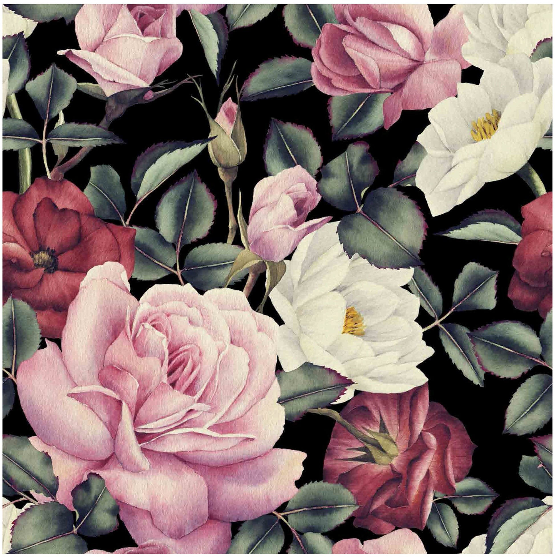 Roses Large Decoupage Paper for Furniture - Floral Craft Paper - Wrapping Paper - Tissue Paper - Printed Packing Paper - Black Background