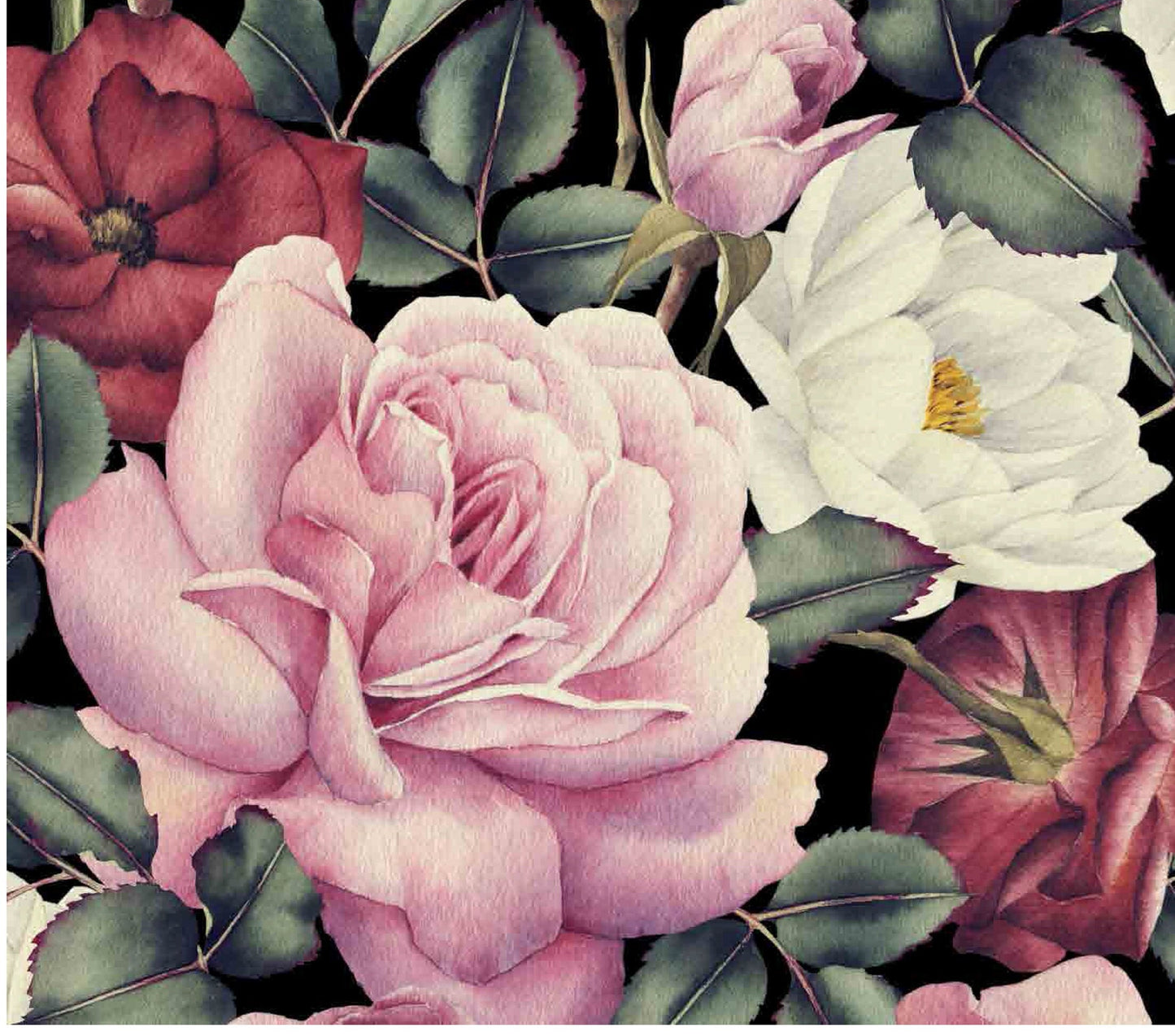 Roses Large Decoupage Paper for Furniture - Floral Craft Paper - Wrapping Paper - Tissue Paper - Printed Packing Paper - Black Background
