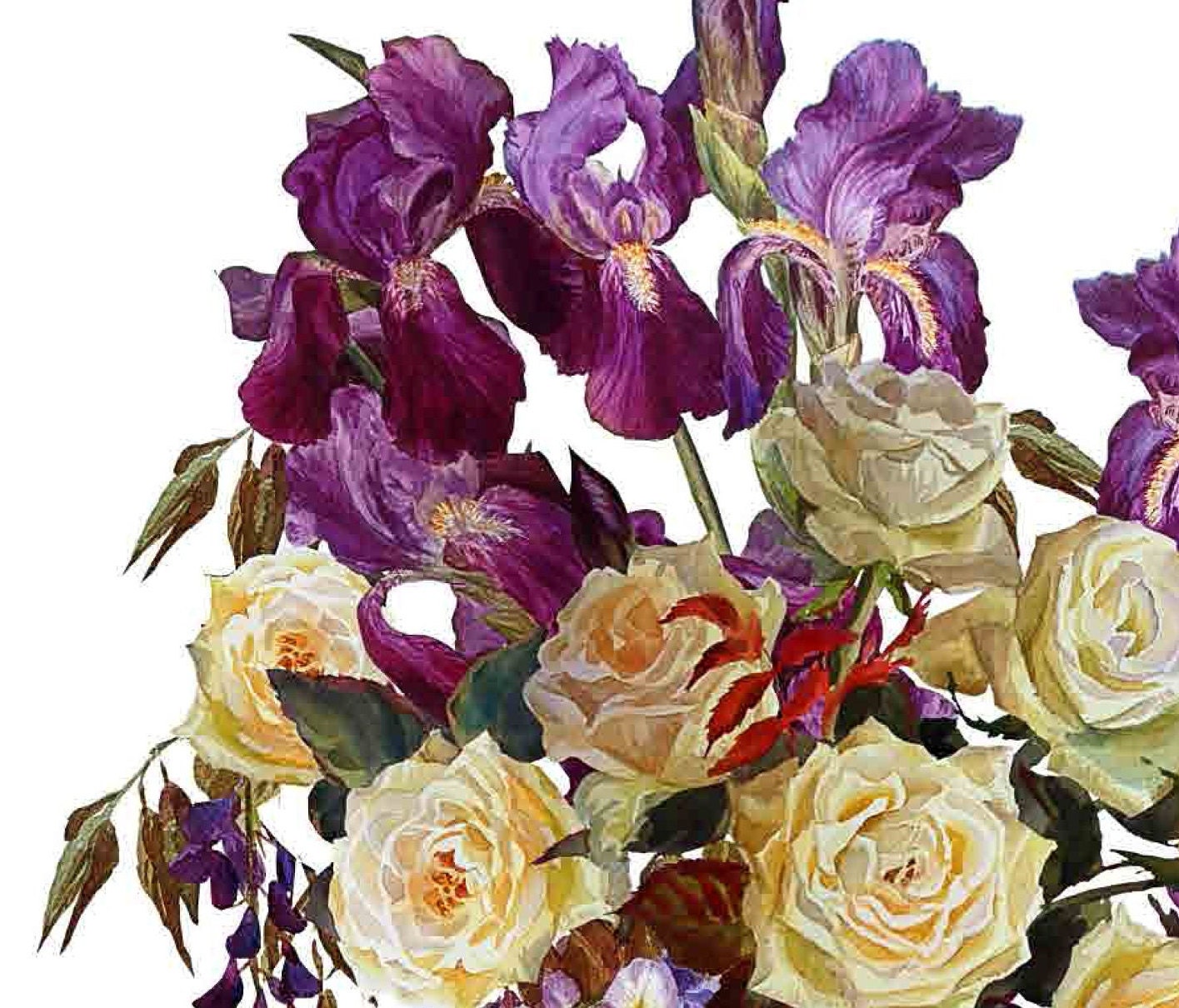 White and Purple Flowers - Large Decoupage Paper for Furniture - Floral Craft Paper - Wrapping Paper - Tissue Paper - Printed Packing Paper