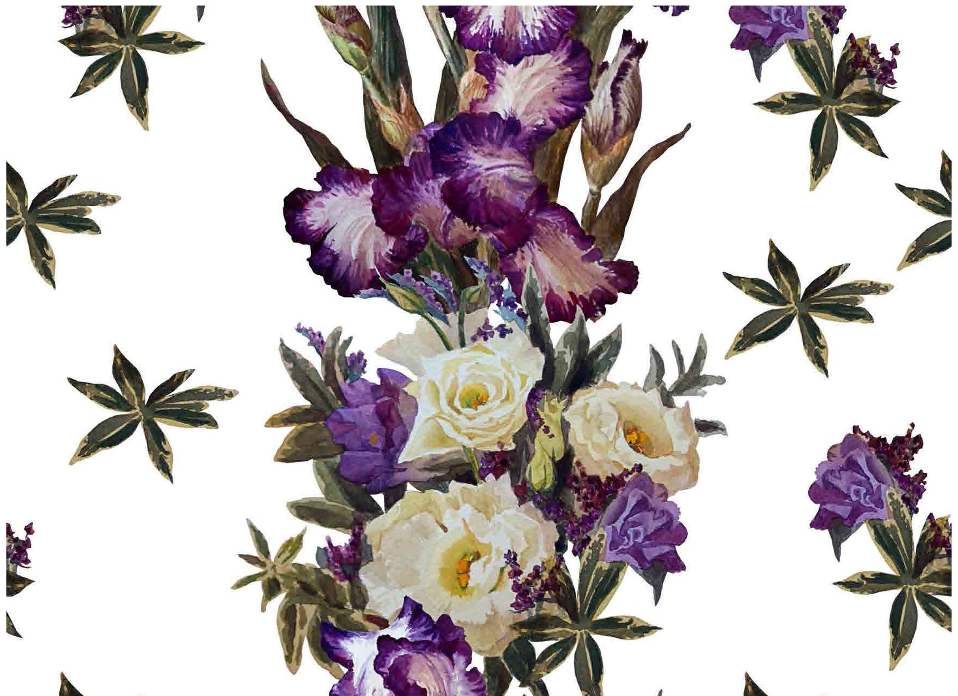 White and Purple Flowers - Large Decoupage Paper for Furniture - Floral Craft Paper - Wrapping Paper - Tissue Paper - Printed Packing Paper