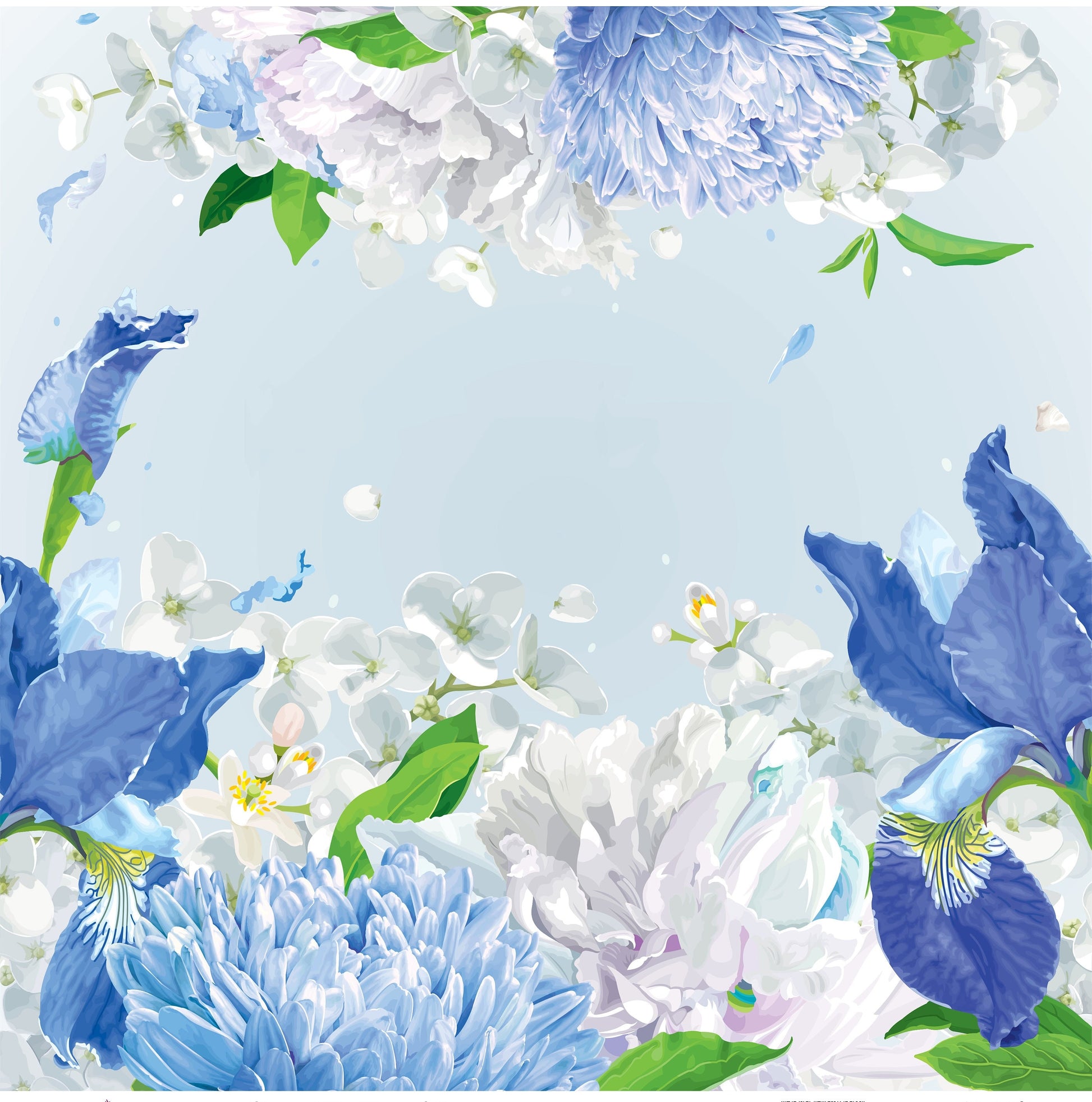 Blue Flowers - Decoupage Paper for Furniture - Floral Craft Paper - Tissue Paper - Rice Paper Decoupage