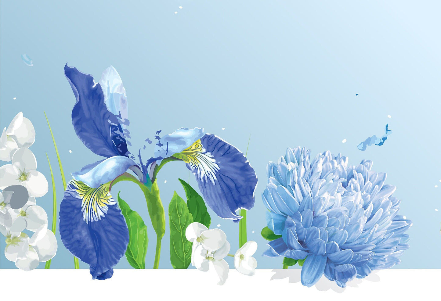 Blue Flowers - Butterfly - Decoupage Paper for Furniture - Floral Craft Paper - Tissue Paper - Rice Paper Decoupage