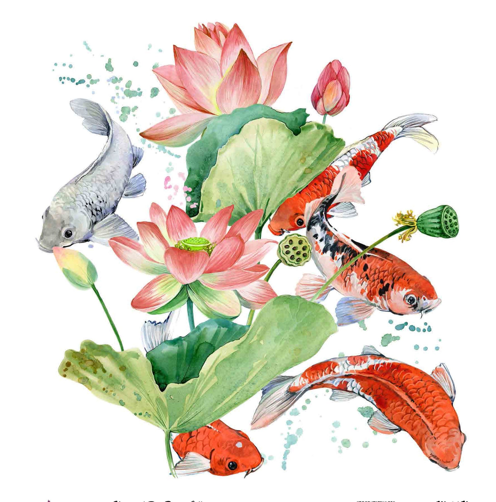 Fishes and Plants - Decoupage Paper for Furniture - Floral Craft Paper - Tissue Paper - Rice Paper Decoupage - Decoupage Paper Vintage