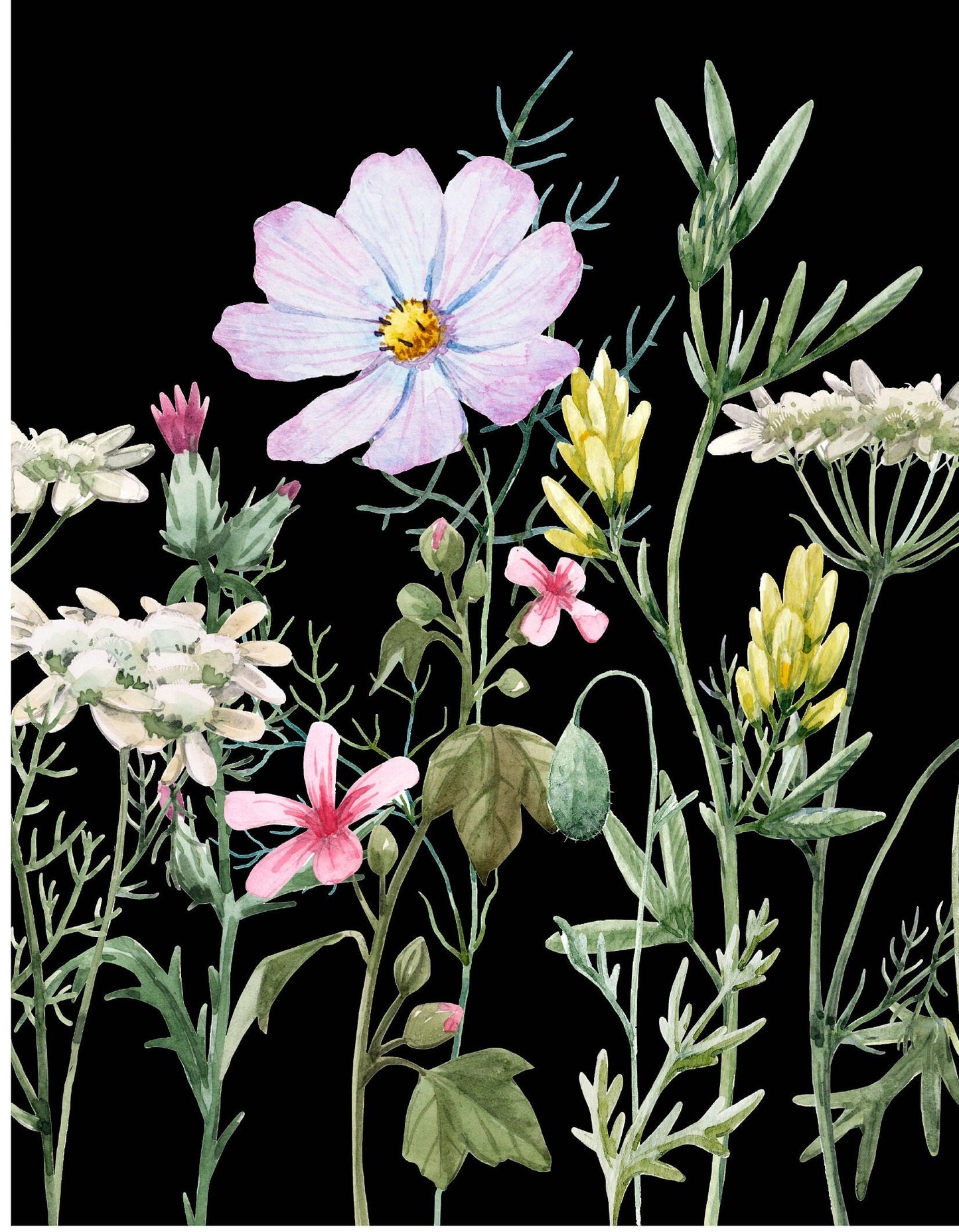 Spring Flowers - Decoupage Paper for Furniture - Floral Craft Paper - Tissue Paper - Rice Paper Decoupage - Decoupage Paper Vintage - Black