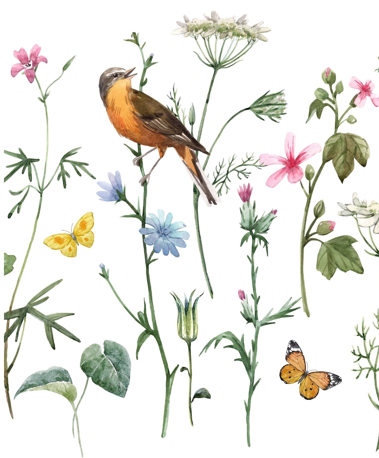 Bird - Spring Flowers - Decoupage Paper for Furniture - Floral Craft Paper - Tissue Paper - Rice Paper Decoupage - Decoupage Paper Minimal