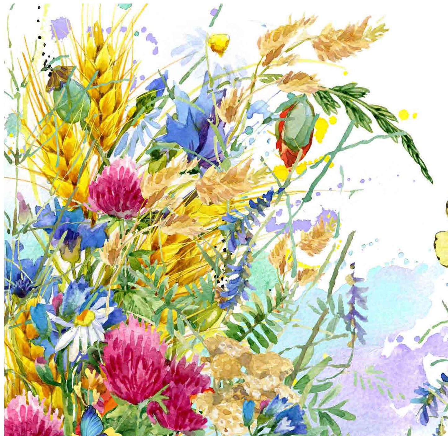 Colorful Flowers Watercolor - Decoupage Paper for Furniture - Floral Craft Paper - Tissue Paper - Rice Paper Decoupage - Butterfly