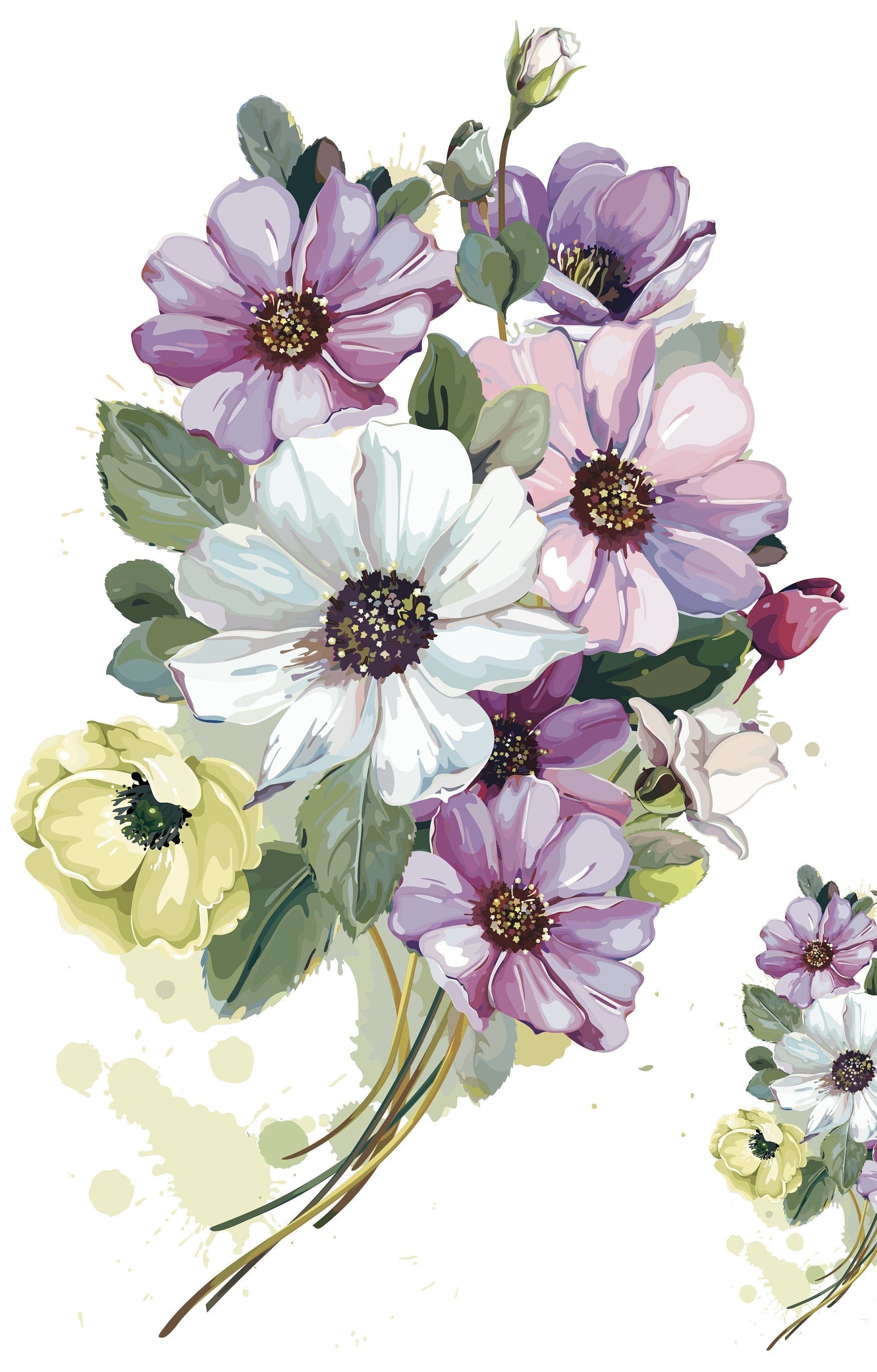 Colorful Flowers Watercolor - Decoupage Paper for Furniture - Floral Craft Paper - Tissue Paper - Rice Paper Decoupage