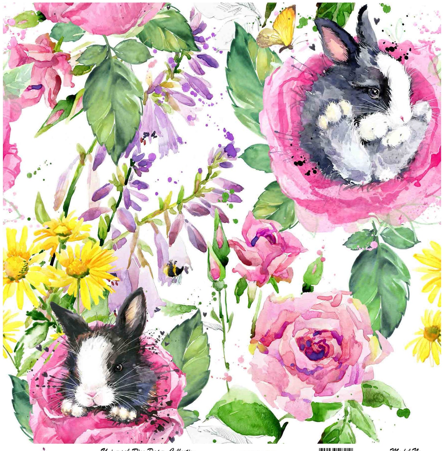 Bunny - Floral Decoupage Paper for Furniture - Floral Craft Paper - Tissue Paper - Rice Paper Decoupage - Rabbit