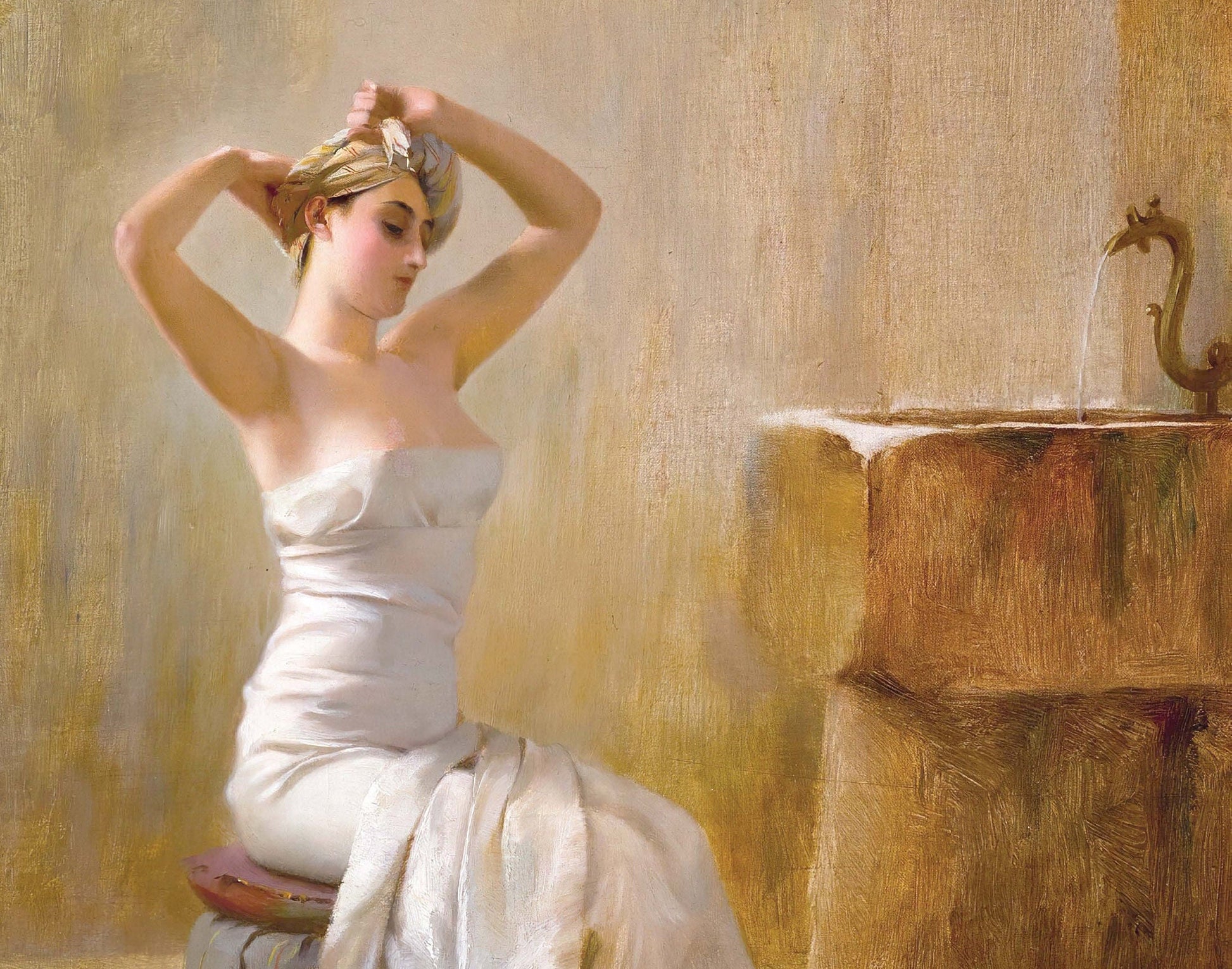 Beautiful Woman in Turkish Bath - Decoupage Paper for Furniture - Tissue Paper - Vintage Decoupage [Oriental Series]