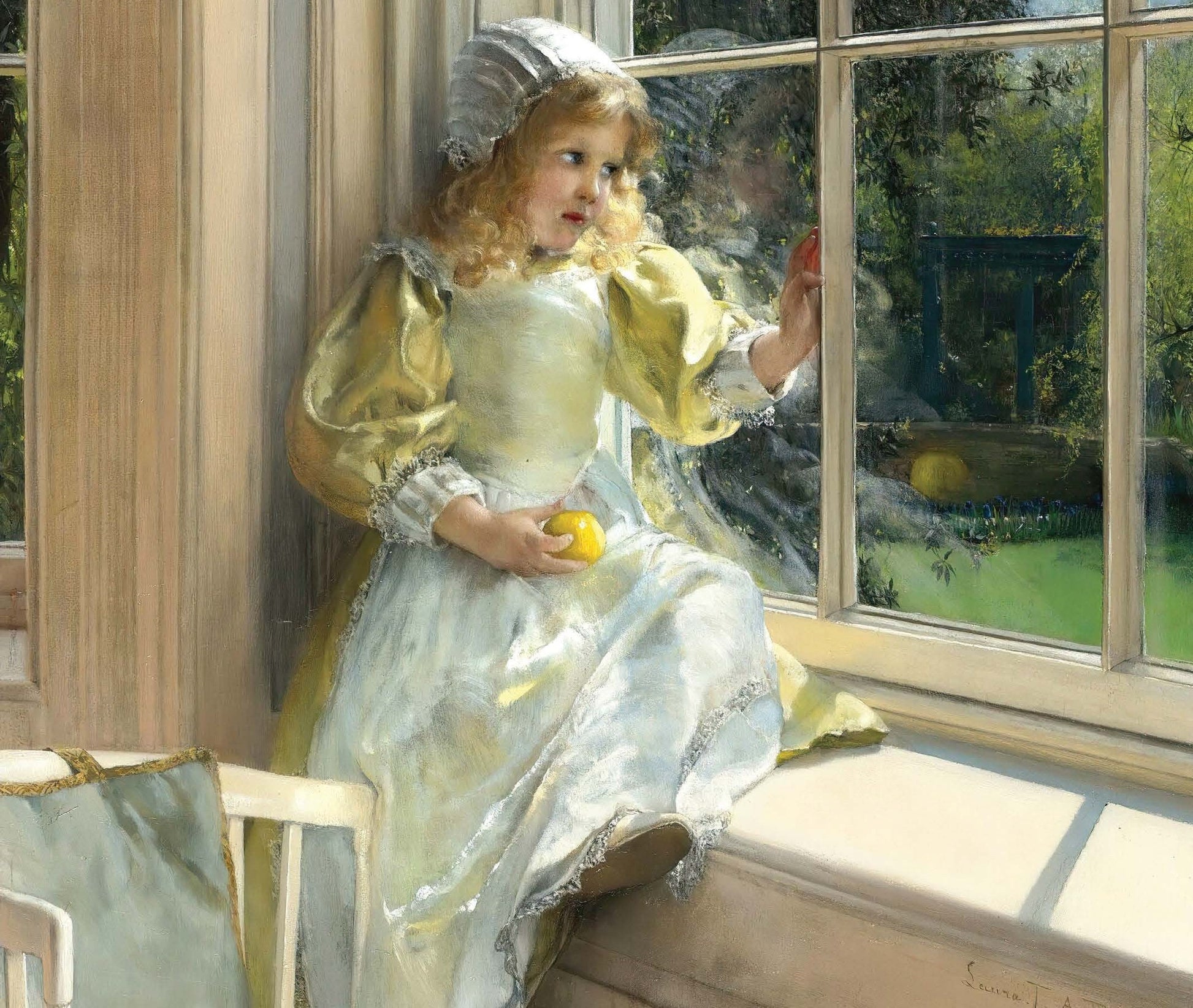 Little Girl on Window - Large Decoupage Paper for Furniture - Vintage Decoupage - Rice Paper