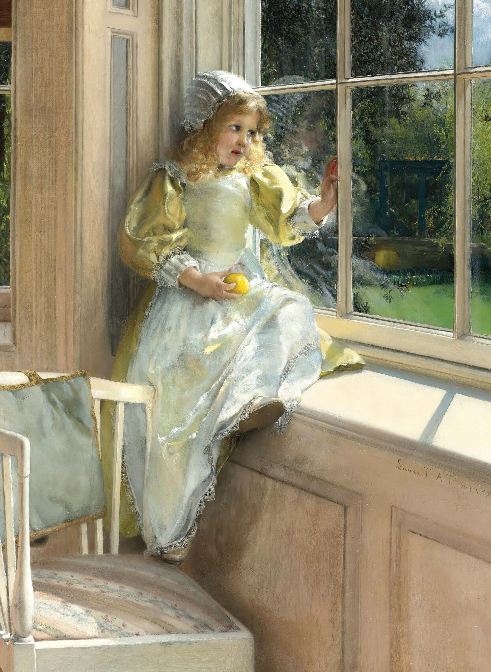 Little Girl on Window - Large Decoupage Paper for Furniture - Vintage Decoupage - Rice Paper
