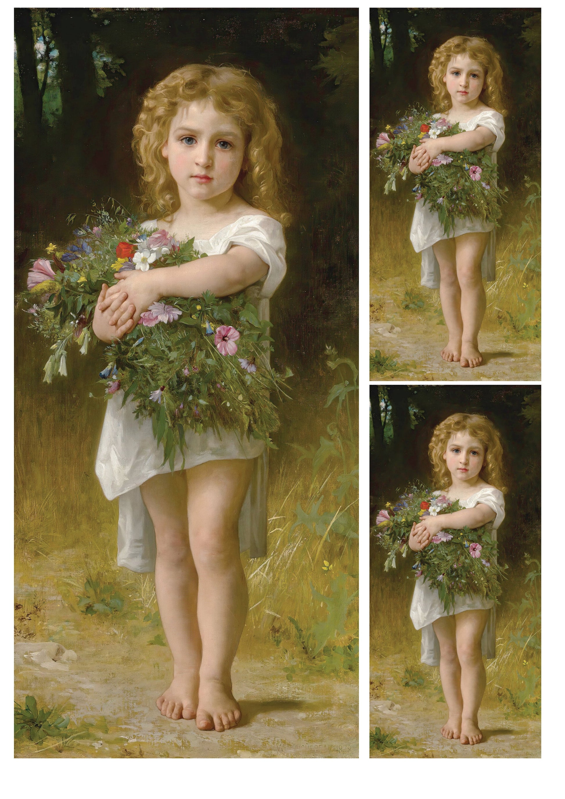 Little Girl with Flowers - Large Decoupage Paper for Furniture - Vintage Decoupage - Rice Paper