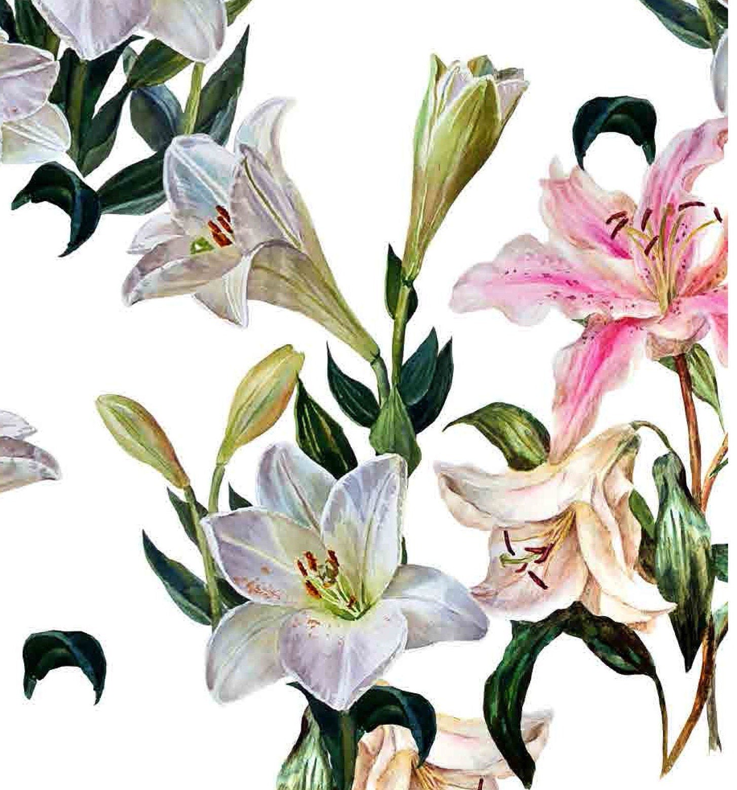 White Lily Decoupage Paper - Floral Rice Paper for Furniture