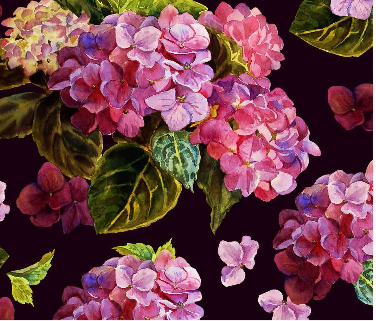 Purple Hortensia - Flowers - Floral Decoupage - Large Decoupage Paper for Furniture - Rice Paper for Decoupage - Black Background