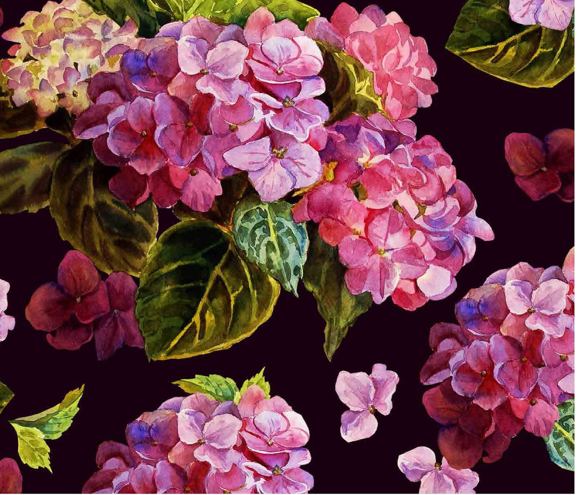 Purple Hortensia - Flowers - Floral Decoupage - Large Decoupage Paper for Furniture - Rice Paper for Decoupage - Black Background