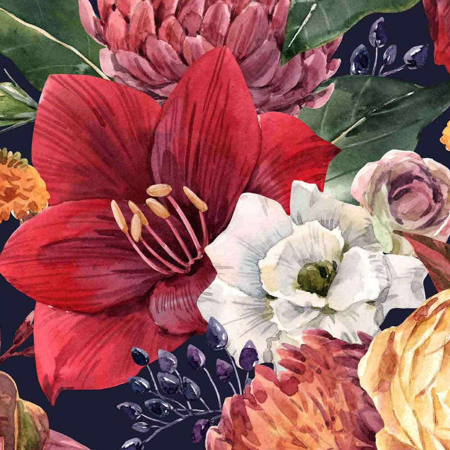 Red Lily - Roses - Flowers - Floral Decoupage - Large Decoupage Paper for Furniture - Black Background