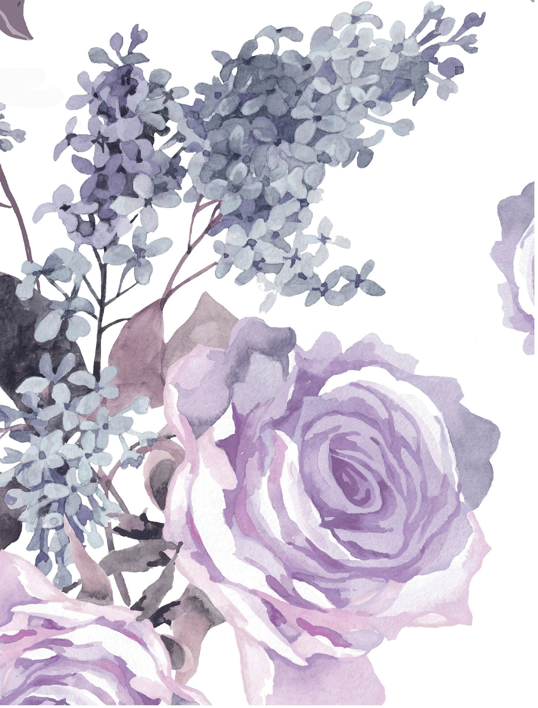 Flowers - Purple Roses - Decoupage Paper for Furniture - Floral Craft Paper - Wrapping Paper - Tissue Paper - Printed Packing Paper