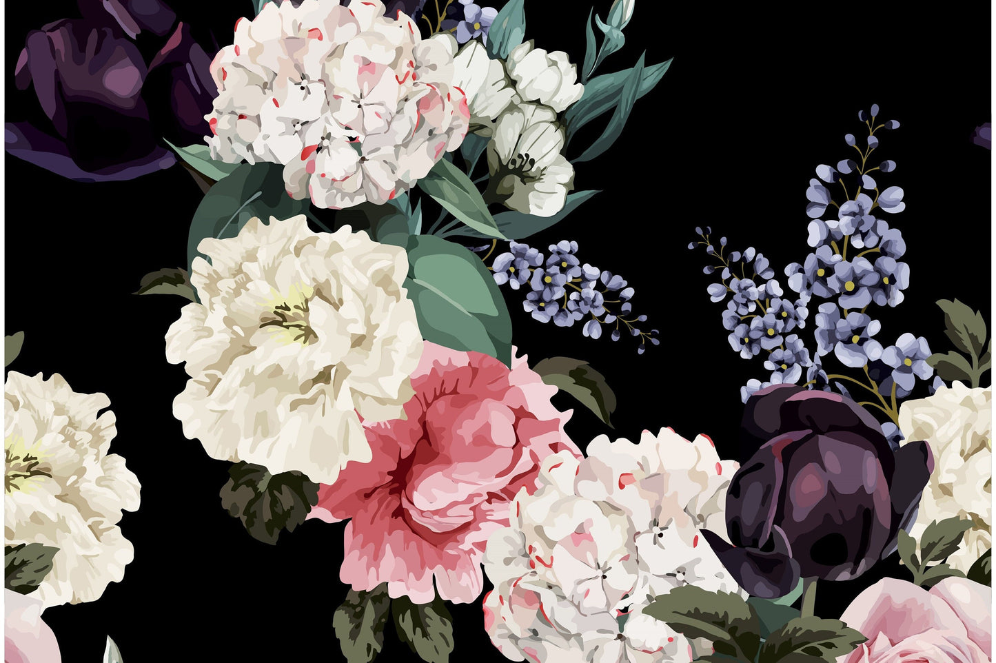 Flowers Large Decoupage Paper for Furniture - Floral Craft Paper - Wrapping Paper - Tissue Paper - Printed Packing Paper - Black Background