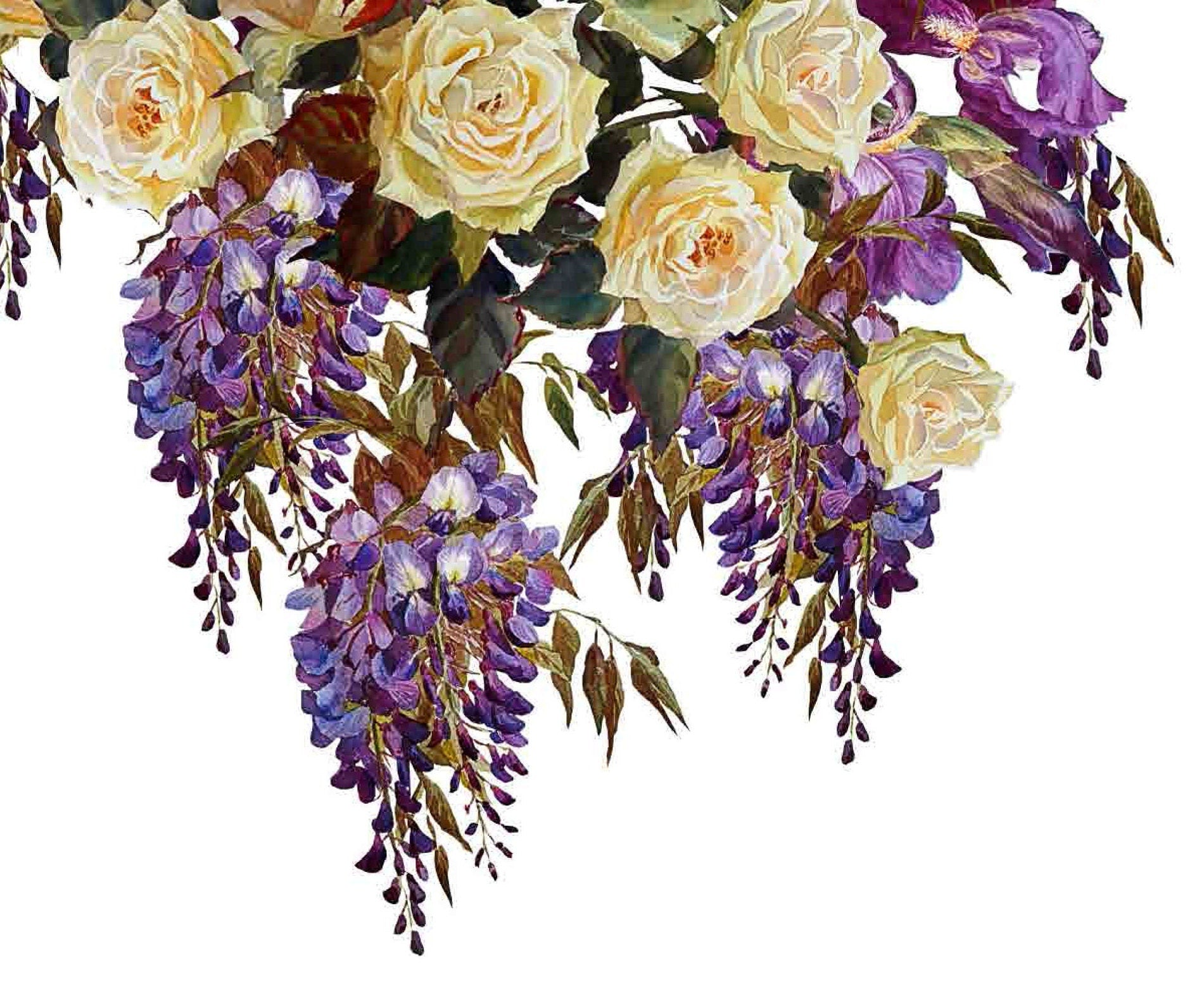 White and Purple Flowers - Large Decoupage Paper for Furniture - Floral Craft Paper - Wrapping Paper - Tissue Paper - Printed Packing Paper