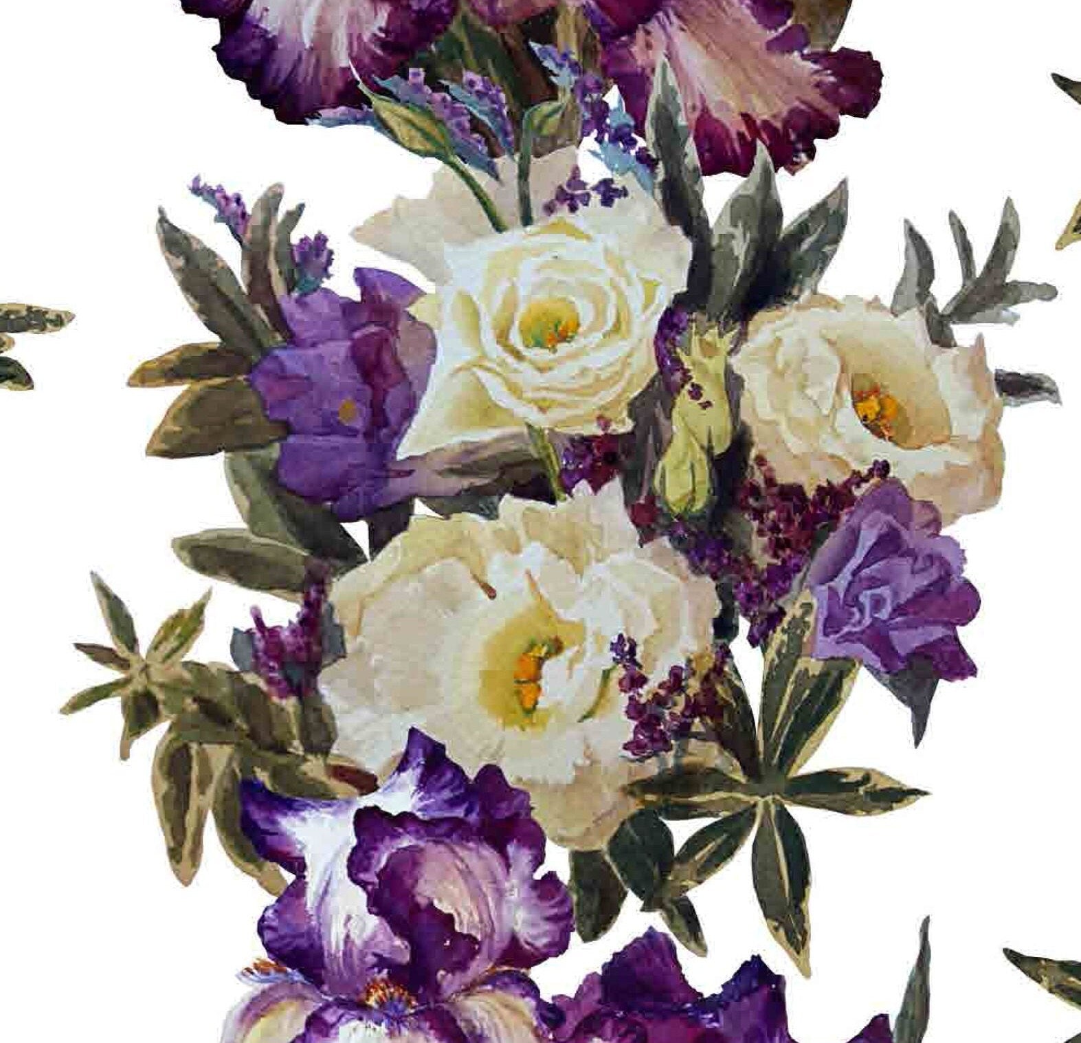 White and Purple Flowers - Large Decoupage Paper for Furniture - Floral Craft Paper - Wrapping Paper - Tissue Paper - Printed Packing Paper