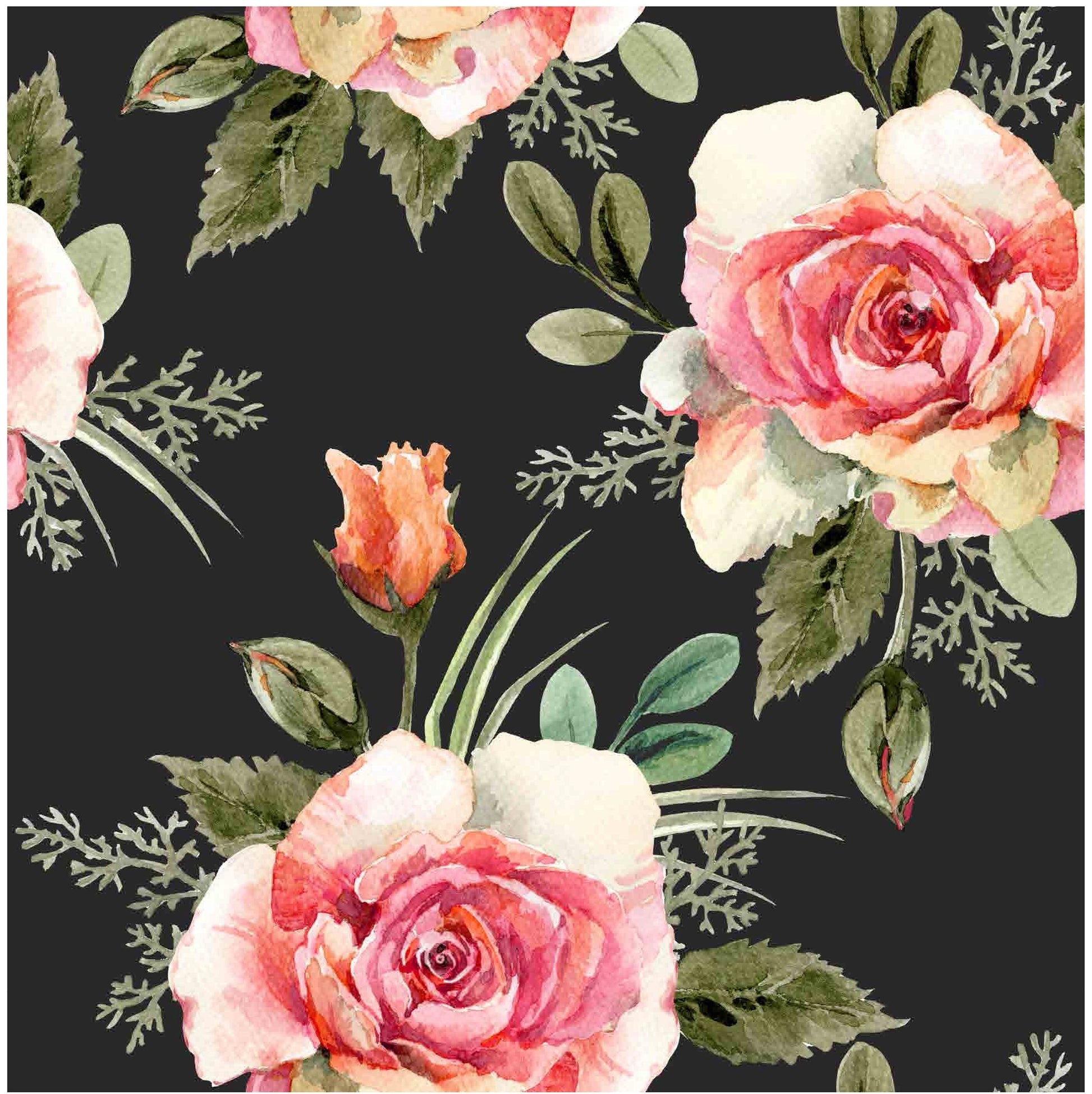 Roses - Large Decoupage Paper for Furniture - Floral Craft Paper - Tissue Paper - Rice Paper Decoupage - Black