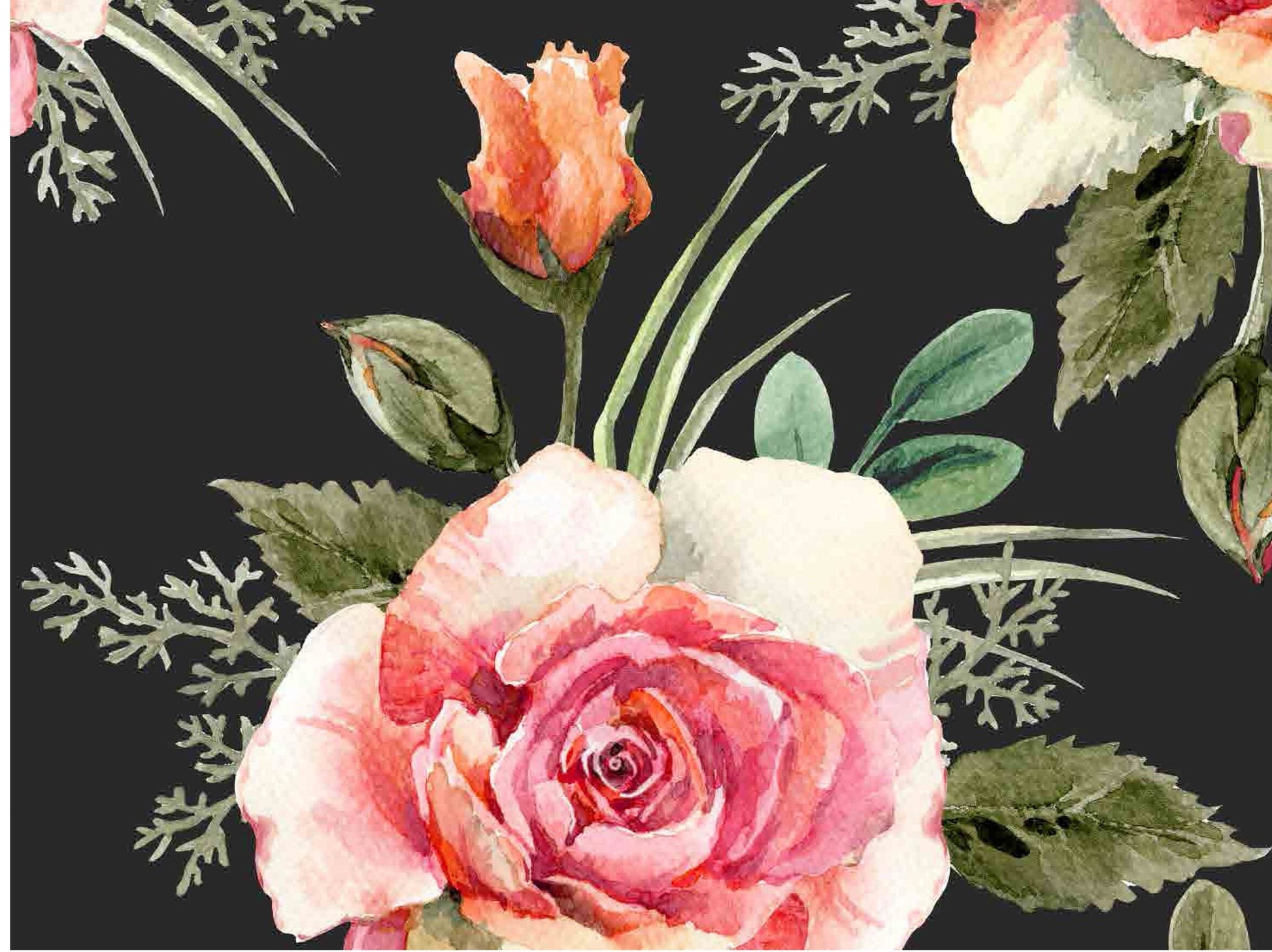 Roses - Large Decoupage Paper for Furniture - Floral Craft Paper - Tissue Paper - Rice Paper Decoupage - Black