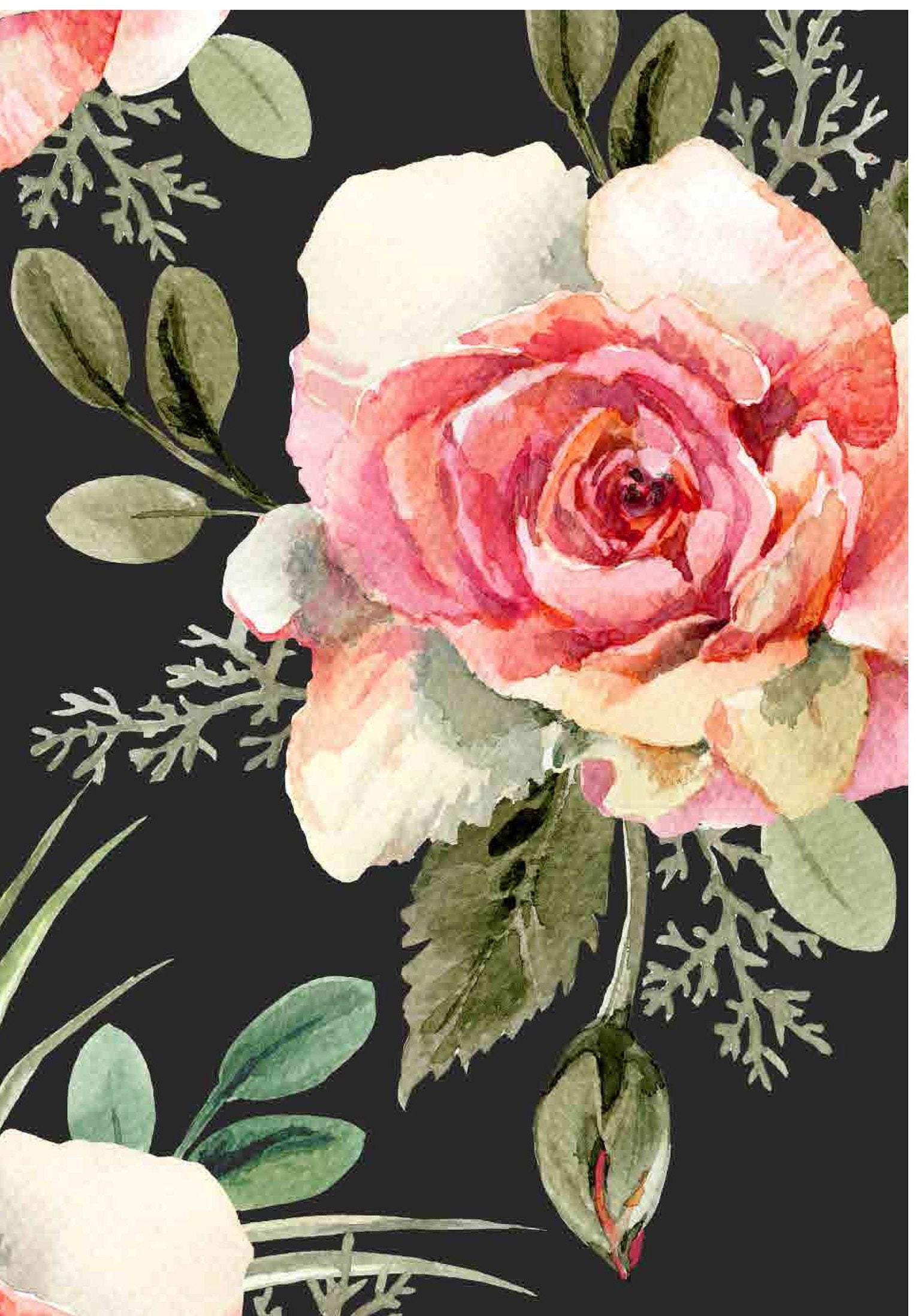 Roses - Large Decoupage Paper for Furniture - Floral Craft Paper - Tissue Paper - Rice Paper Decoupage - Black