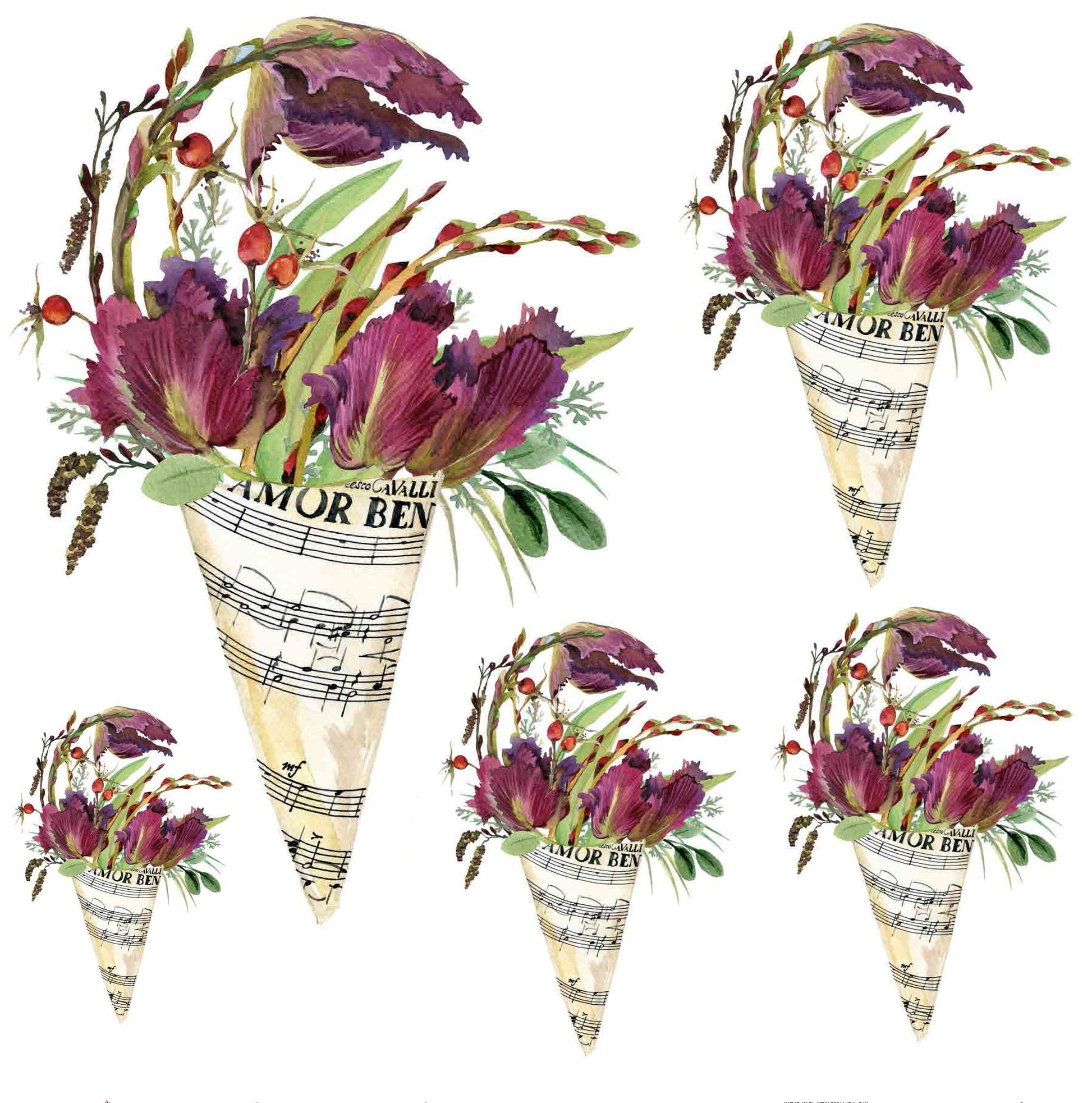 Minimalist Flowers - Decoupage Paper for Furniture - Floral Craft Paper - Tissue Paper - Rice Paper Decoupage